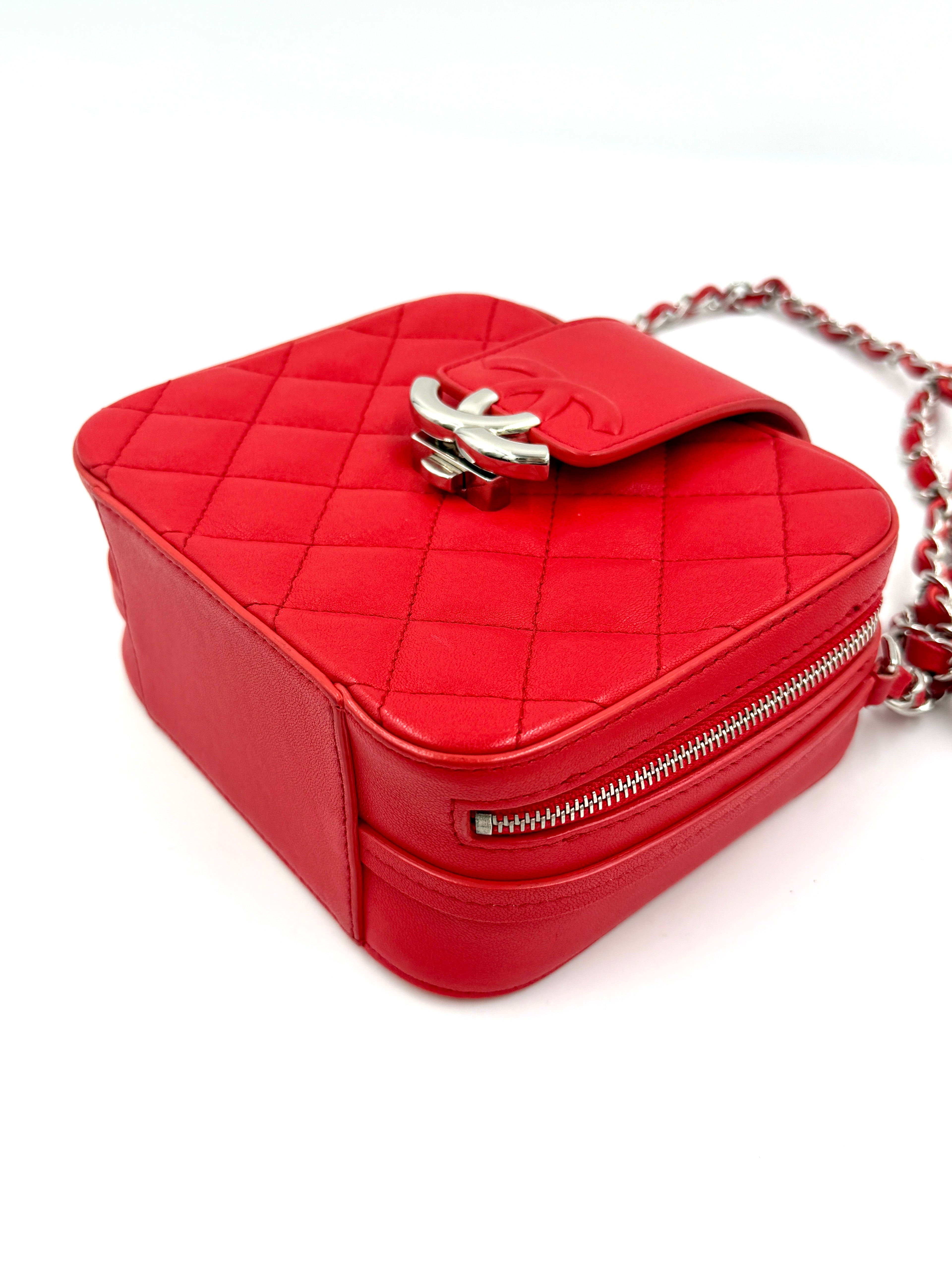 Pre-Owned CHANEL Mini CC Box Camera Bag with Silver Hardware Red - Authenticated