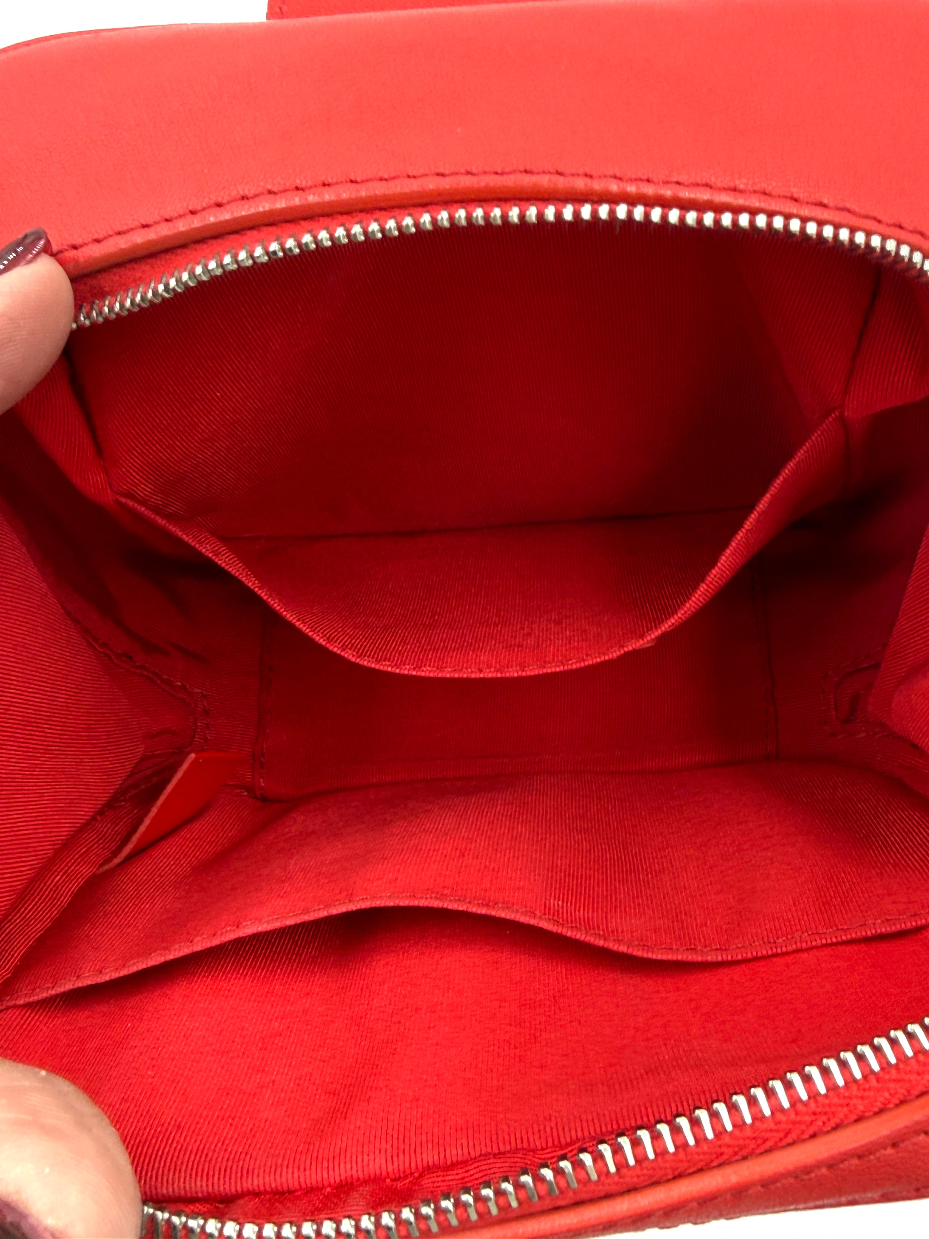 Pre-Owned CHANEL Mini CC Box Camera Bag with Silver Hardware Red - Authenticated