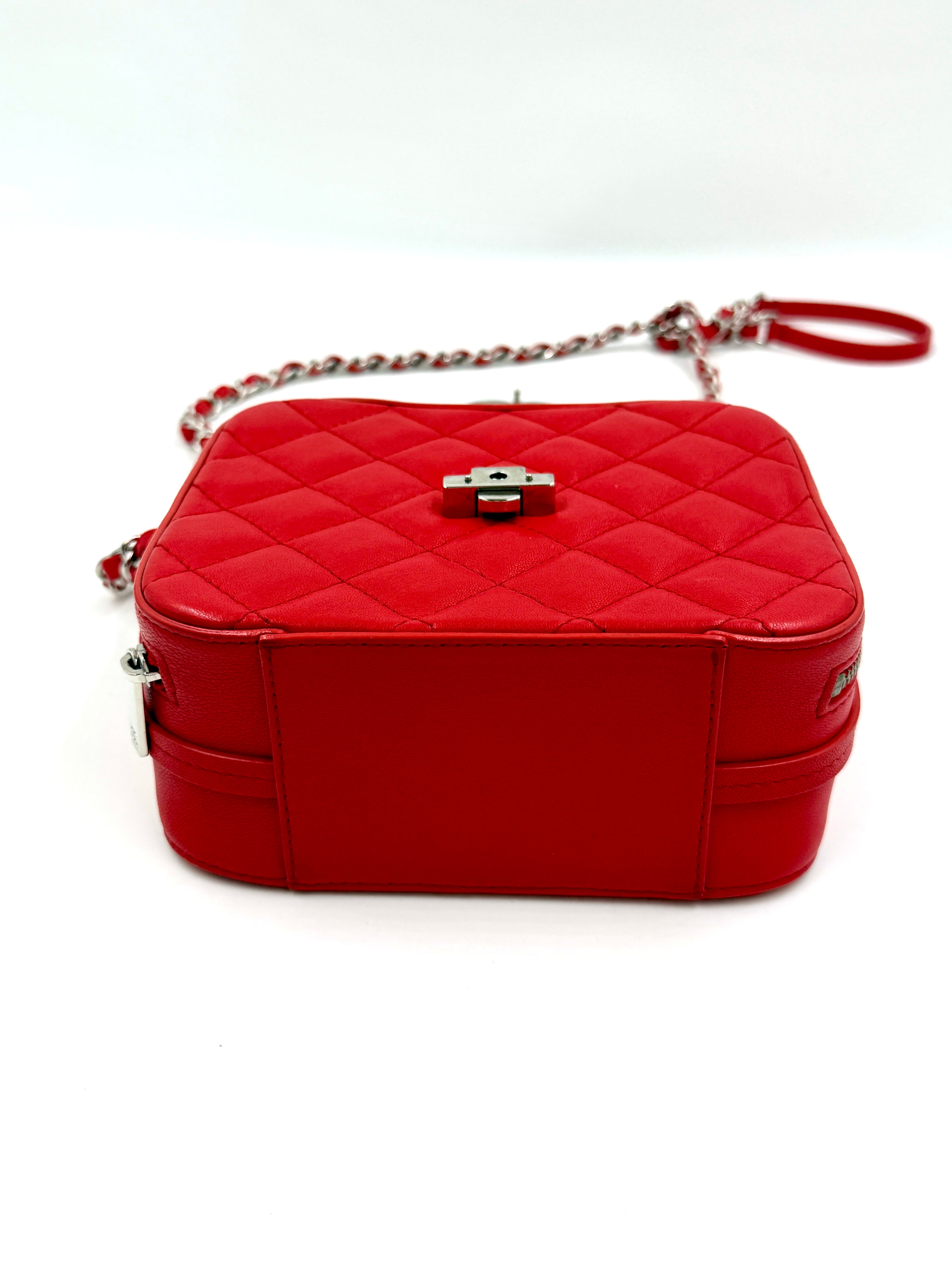 Pre-Owned CHANEL Mini CC Box Camera Bag with Silver Hardware Red - Authenticated
