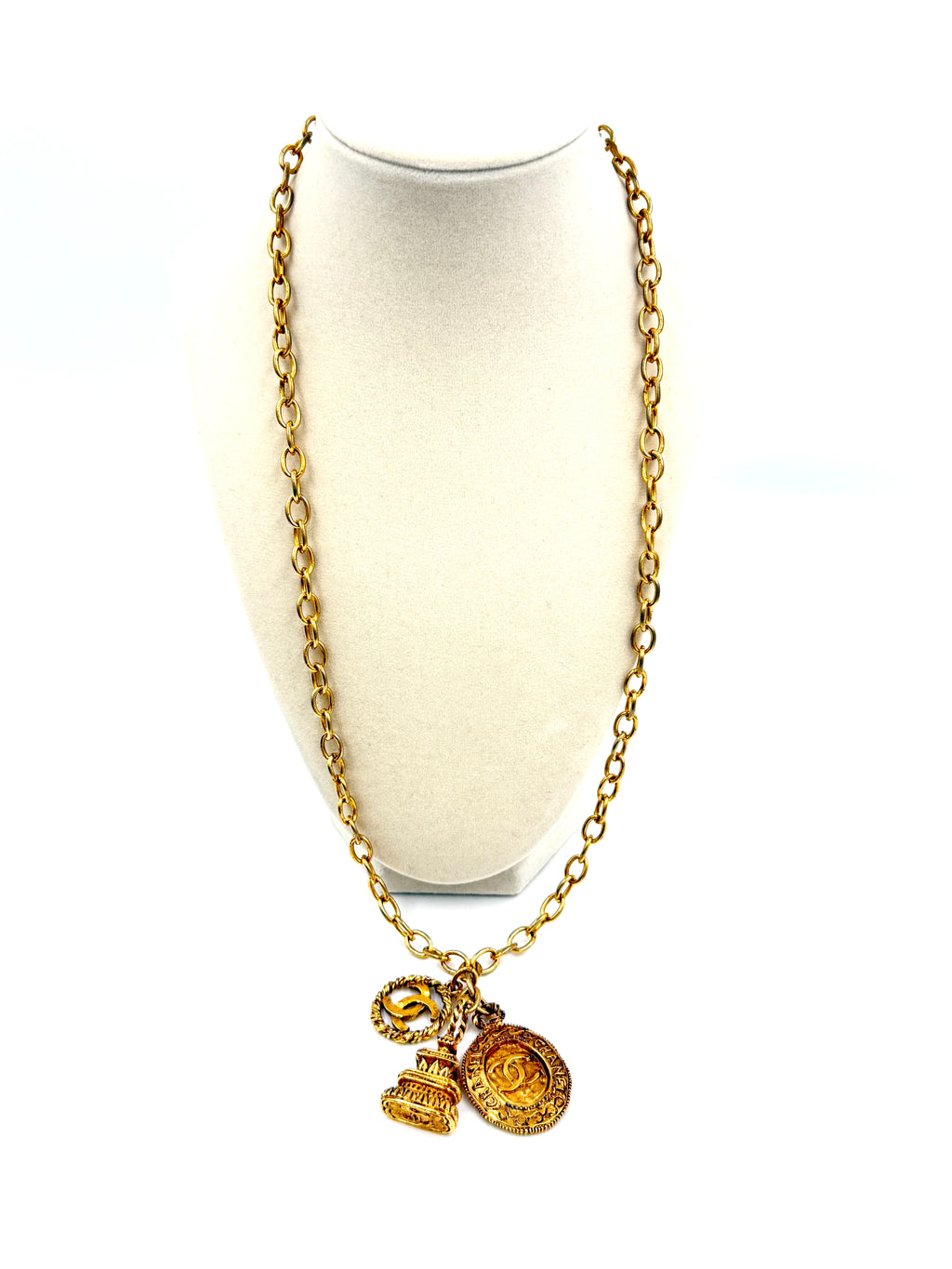 Pre-Owned Chanel Gold Plated CC Medallion Pagoda Charm Necklace - Authentic