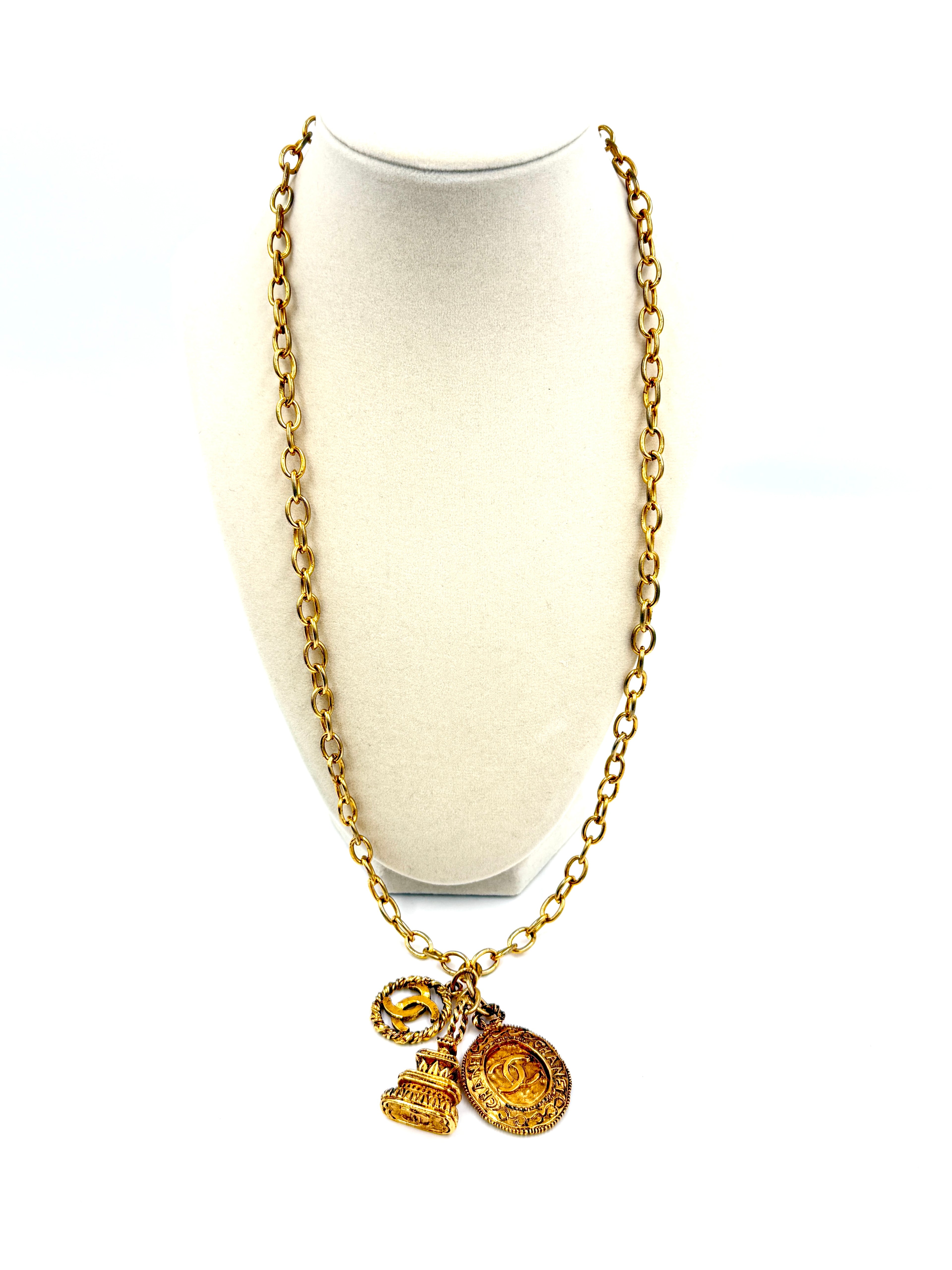 Pre-Owned Chanel Gold Plated CC Medallion Pagoda Charm Necklace - Authentic