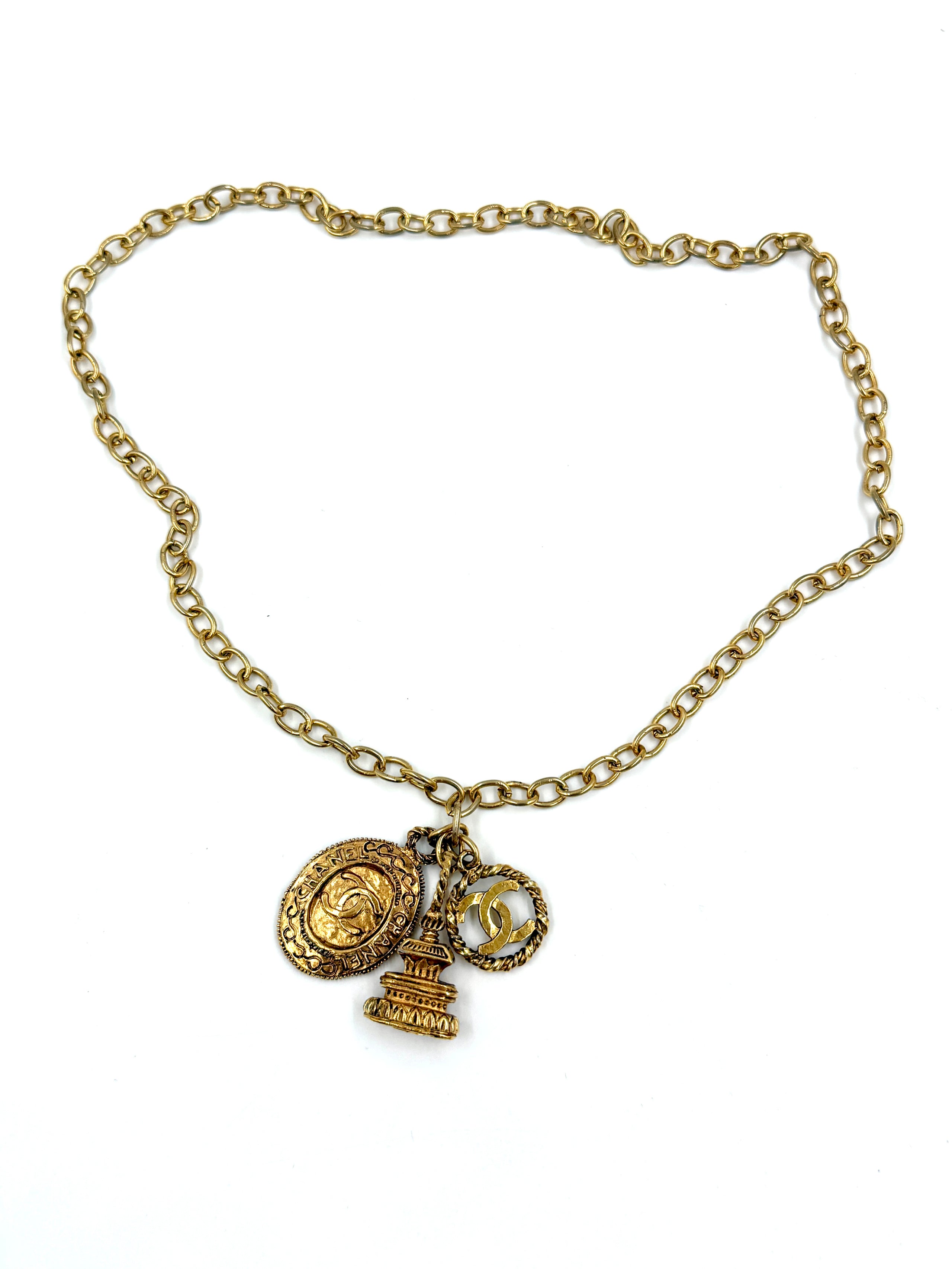 Pre-Owned Chanel Gold Plated CC Medallion Pagoda Charm Necklace - Authentic