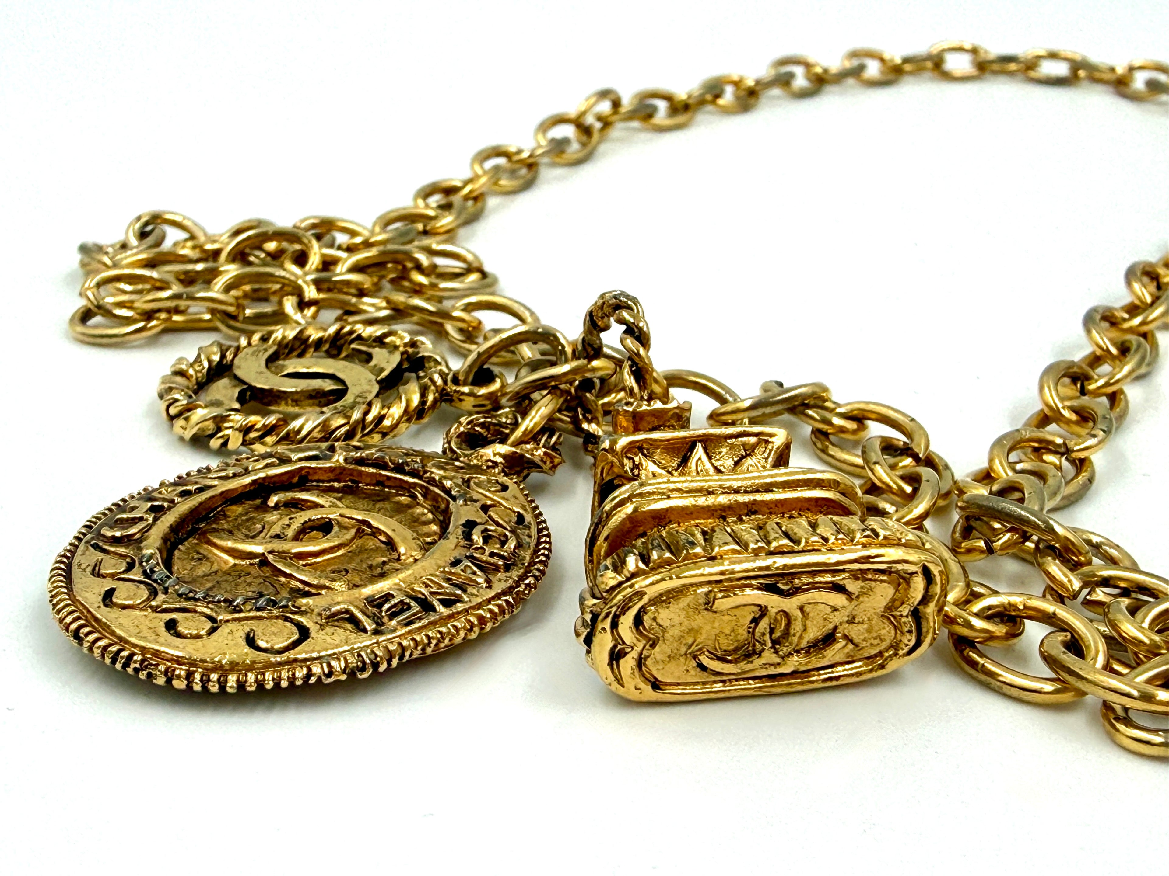 Pre-Owned Chanel Gold Plated CC Medallion Pagoda Charm Necklace - Authentic