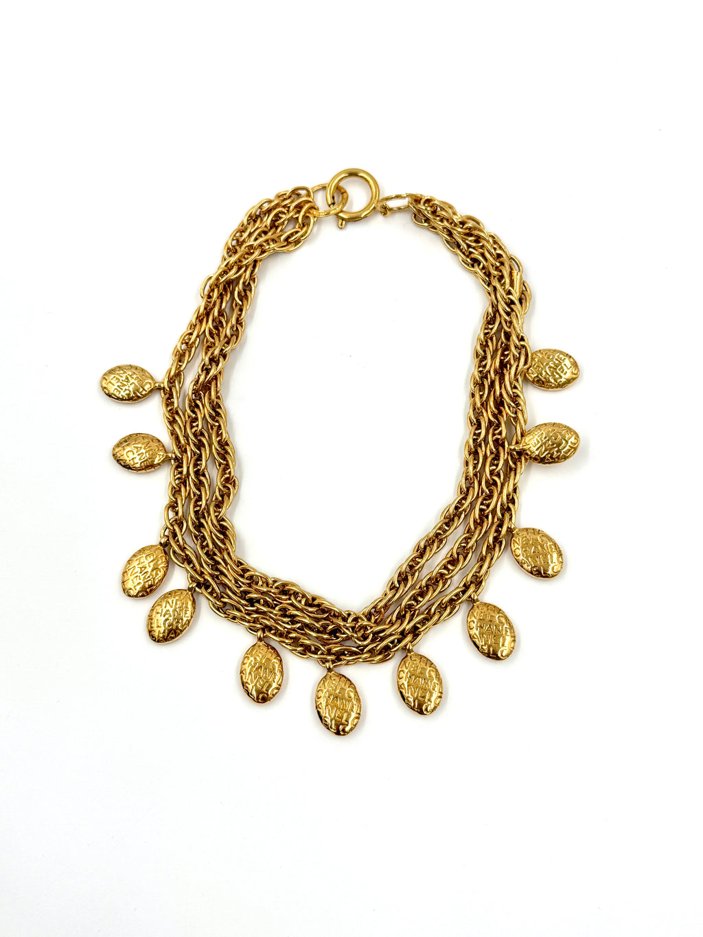 Pre-owned Chanel Vintage Gold Namesake Charm Multi Strand Necklace - Authenticated