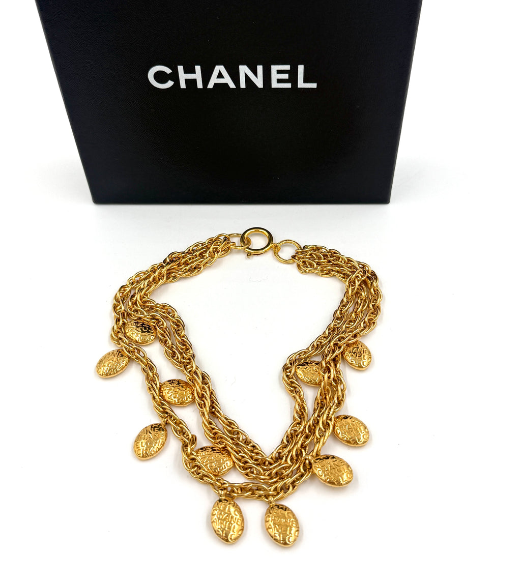 Pre-owned Chanel Vintage Gold Namesake Charm Multi Strand Necklace - Authenticated