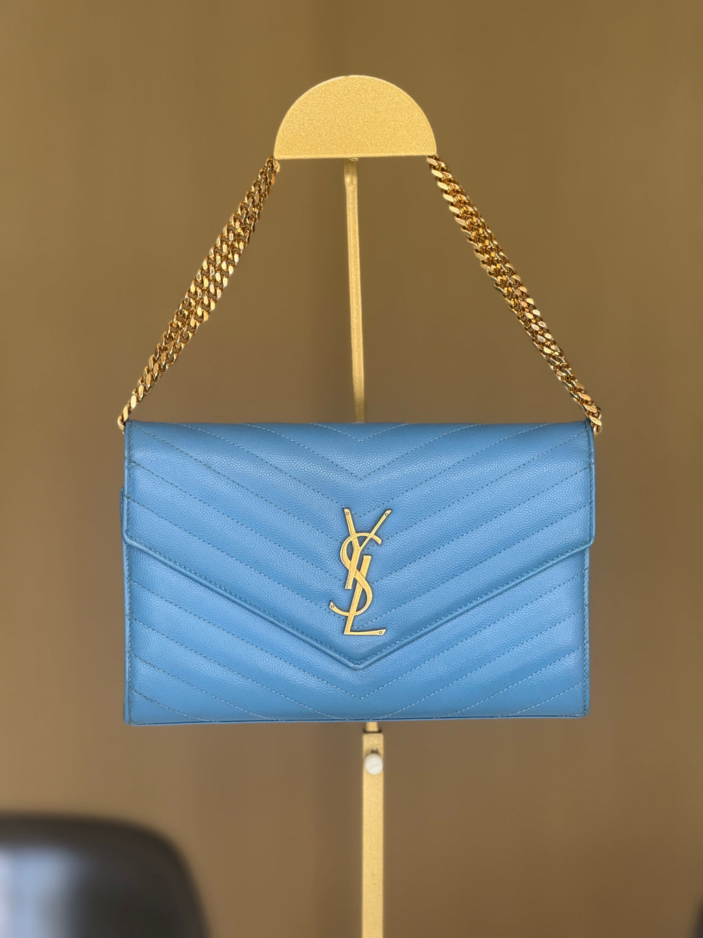 Yves Saint Laurent WOC Bag with Chevron Stitching and Gold Hardware - Pre Owned Authentic