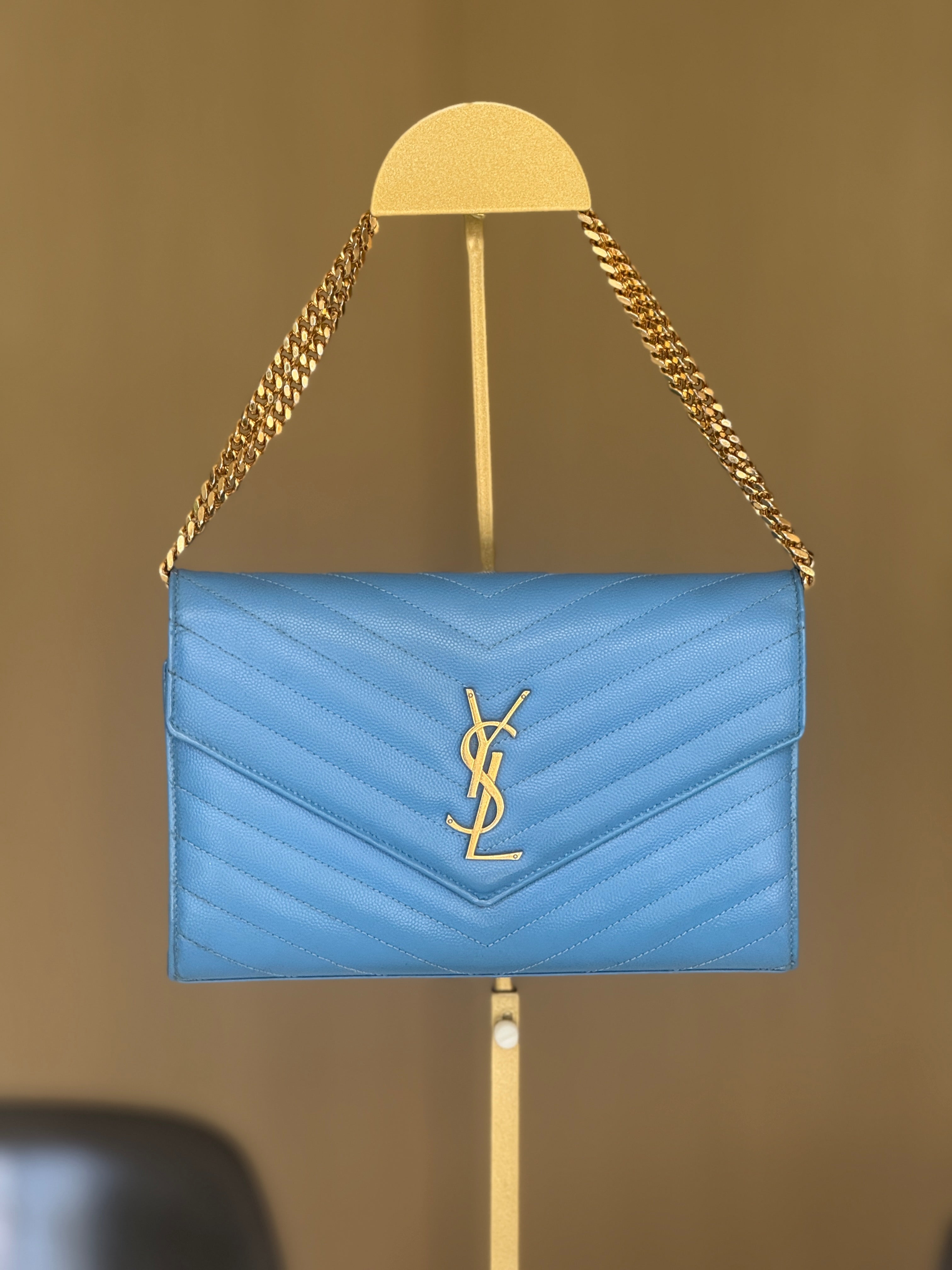 Yves Saint Laurent WOC Bag with Chevron Stitching and Gold Hardware - Pre Owned Authentic