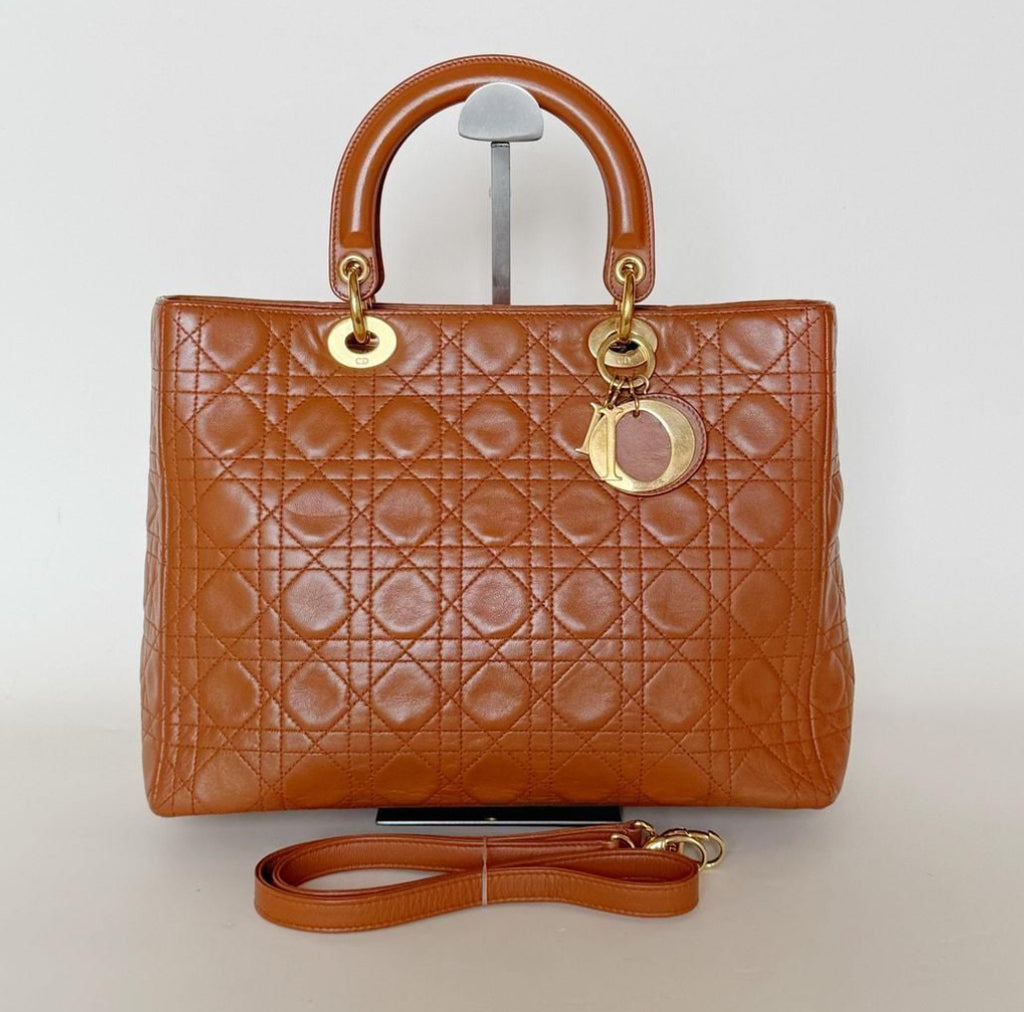 Christian Dior Lady Dior Bag Cannage Quilted Lambskin Large - Pre Owned Authentic