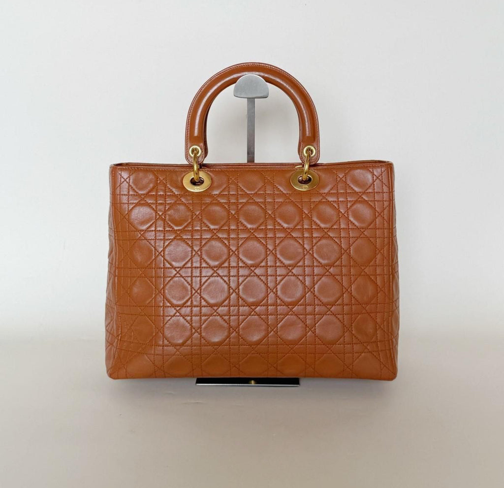 Christian Dior Lady Dior Bag Cannage Quilted Lambskin Large - Pre Owned Authentic