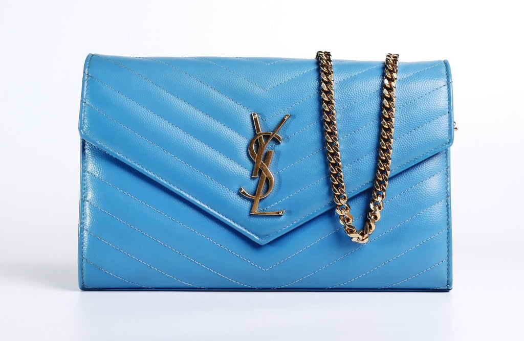 Yves Saint Laurent WOC Bag with Chevron Stitching and Gold Hardware - Pre Owned Authentic