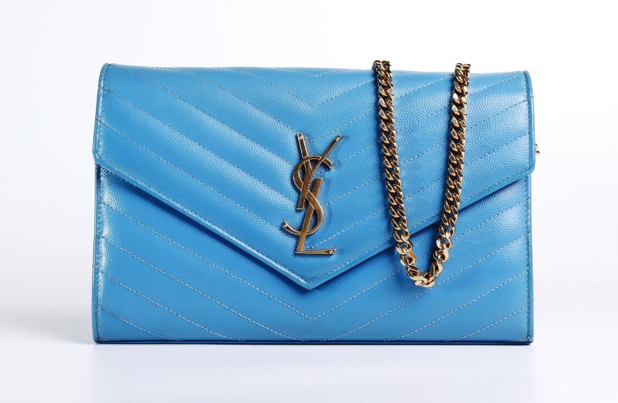 Yves Saint Laurent WOC Bag with Chevron Stitching and Gold Hardware - Pre Owned Authentic