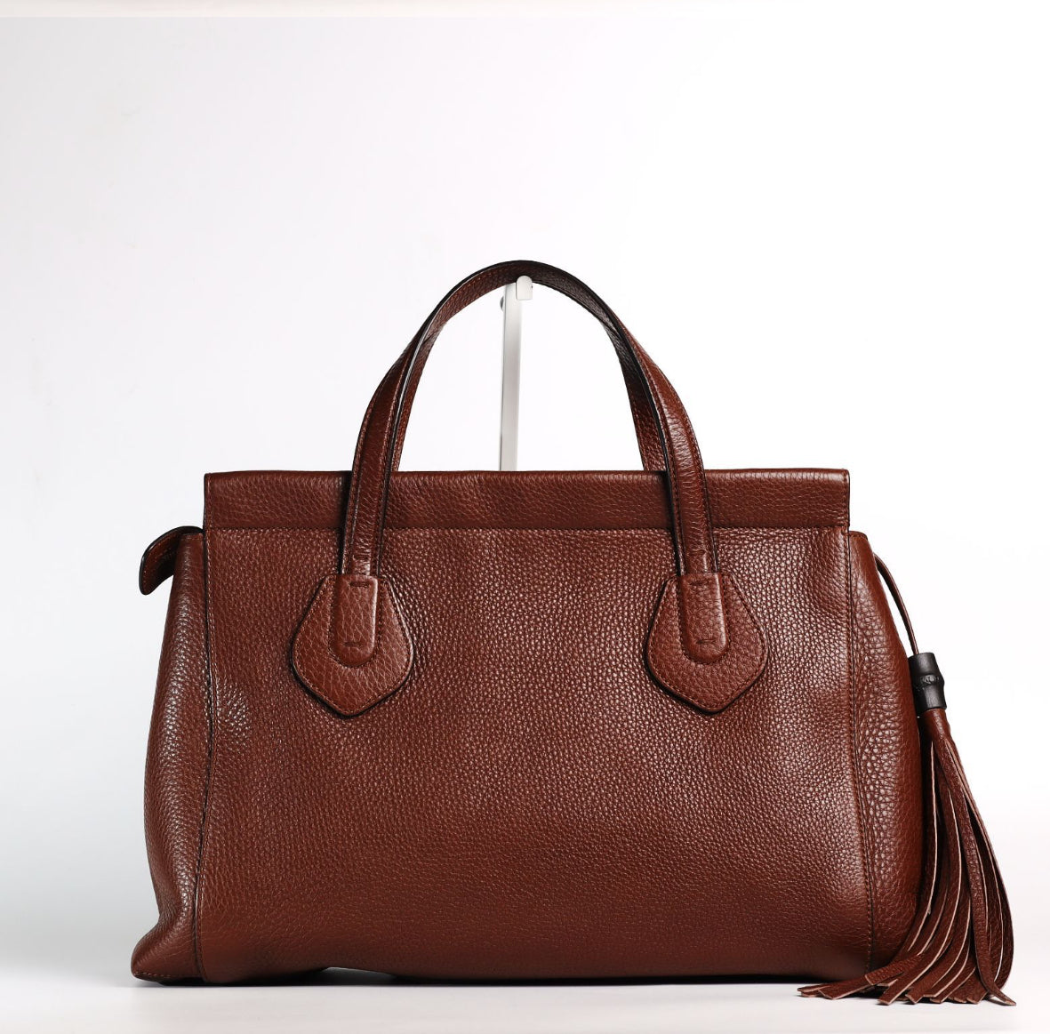 Pre-Owned Gucci Brown Leather Bamboo Bead Tassel Handbag - Authenticated