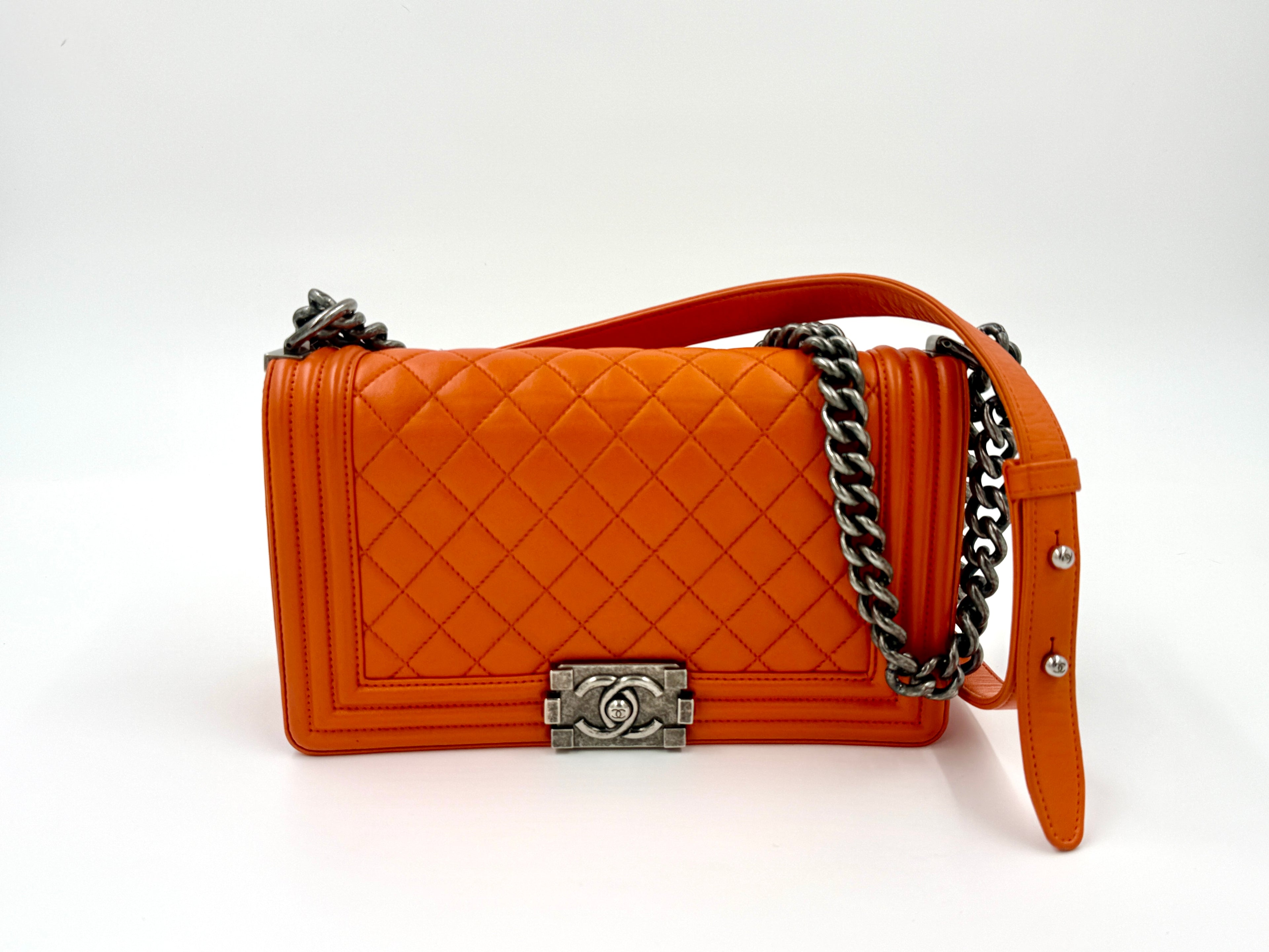 Chanel Orange Boy Bag with Ruthenium Hardware Old Medium - Pre Owned Authentic