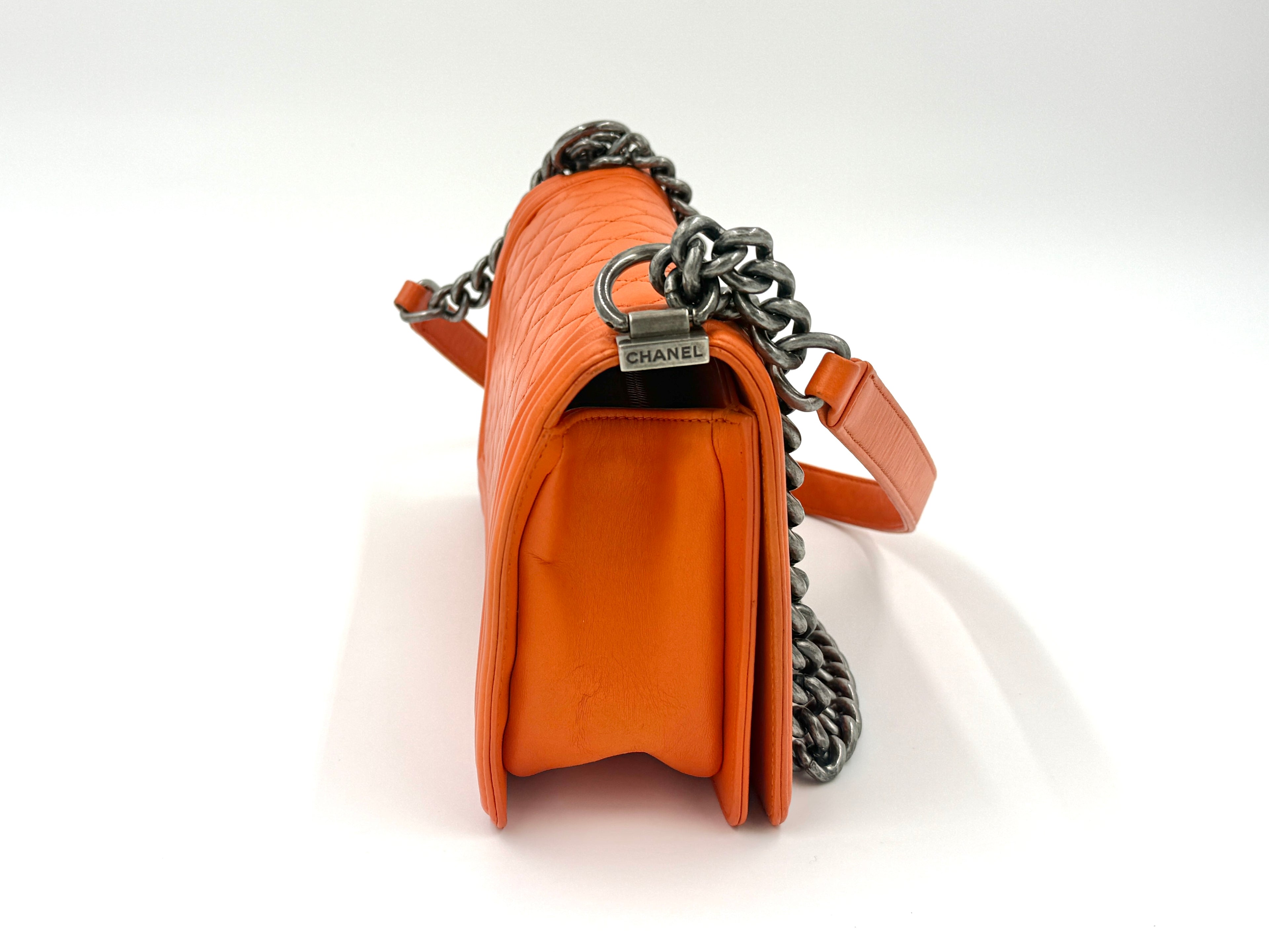 Chanel Orange Boy Bag with Ruthenium Hardware Old Medium - Pre Owned Authentic