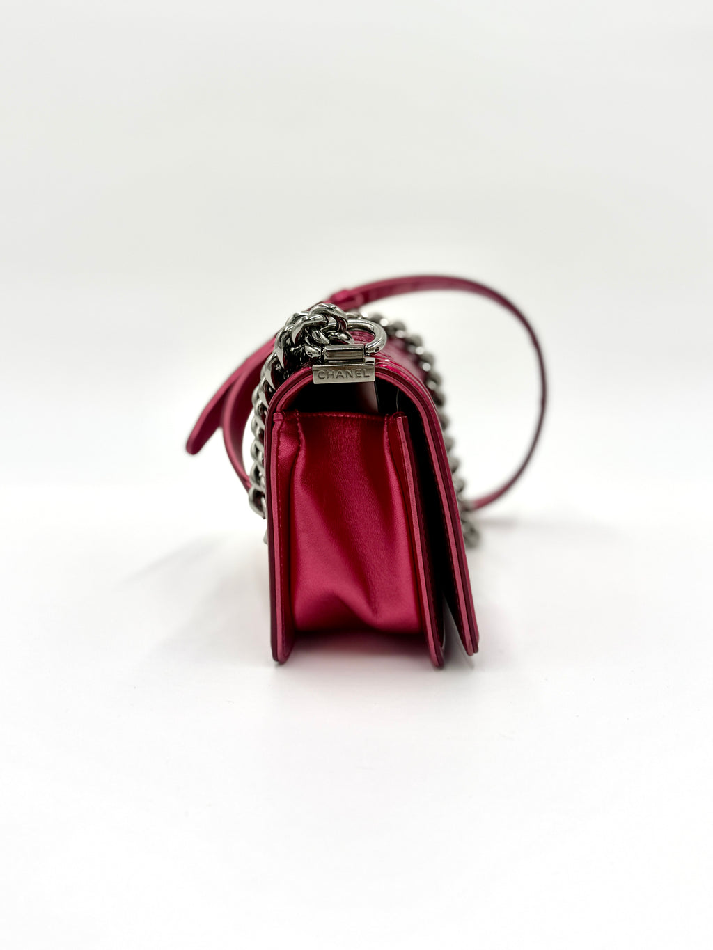 Chanel Pink Liquid Patent Small Boy Bag with Ruthenium Hardware - Pre Owned Authentic