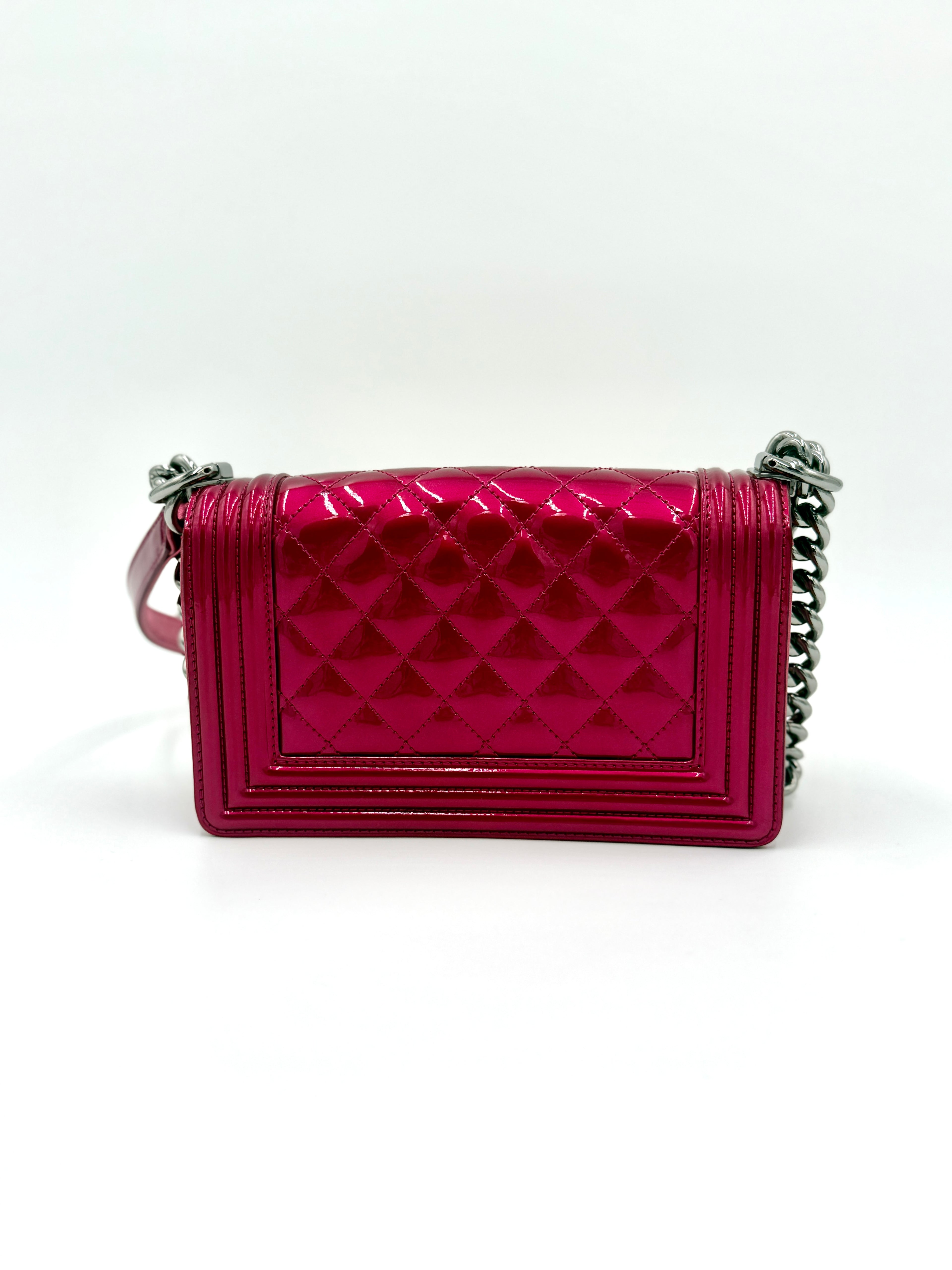 Chanel Pink Liquid Patent Small Boy Bag with Ruthenium Hardware - Pre Owned Authentic