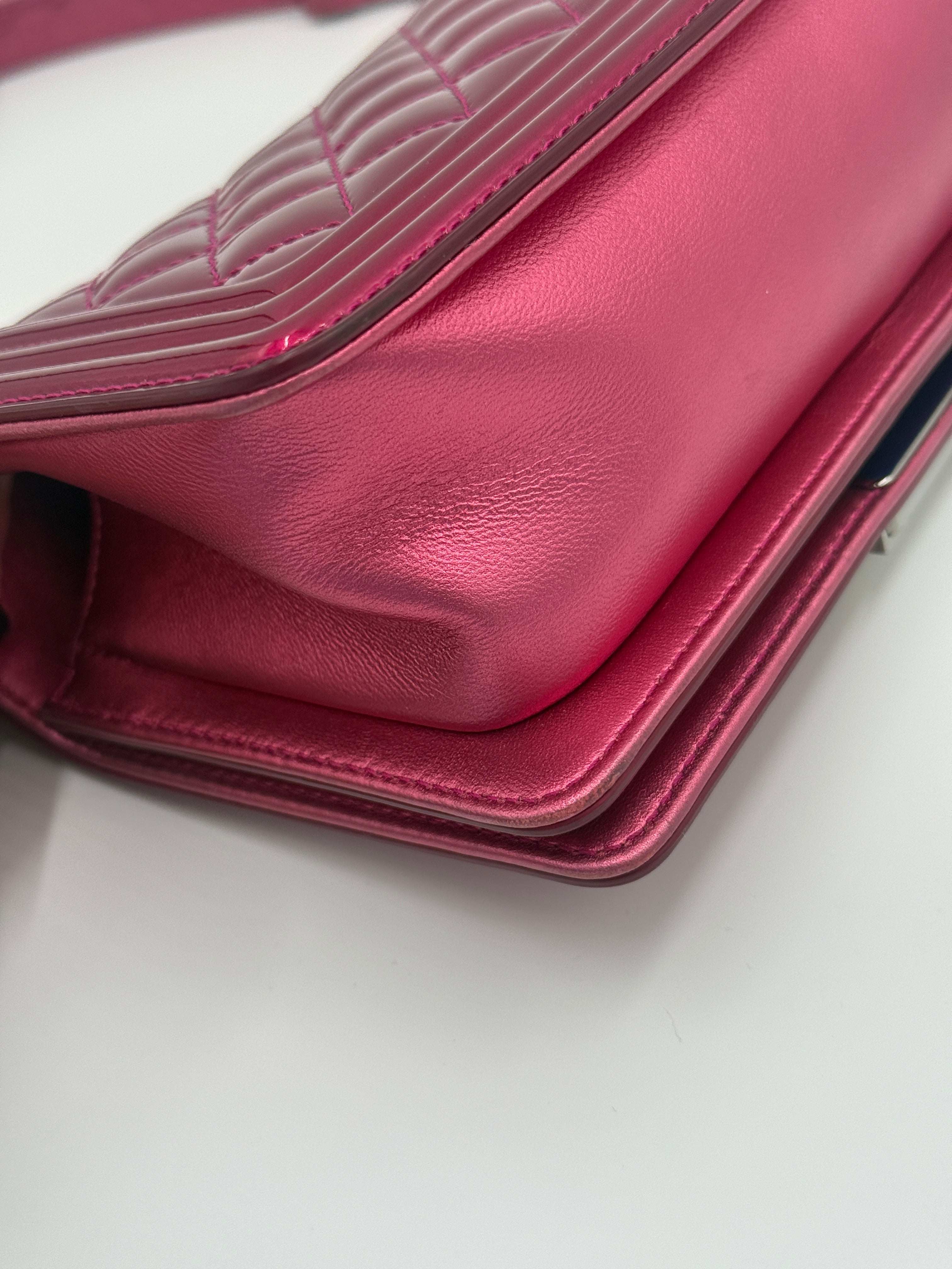 Chanel Pink Liquid Patent Small Boy Bag with Ruthenium Hardware - Pre Owned Authentic