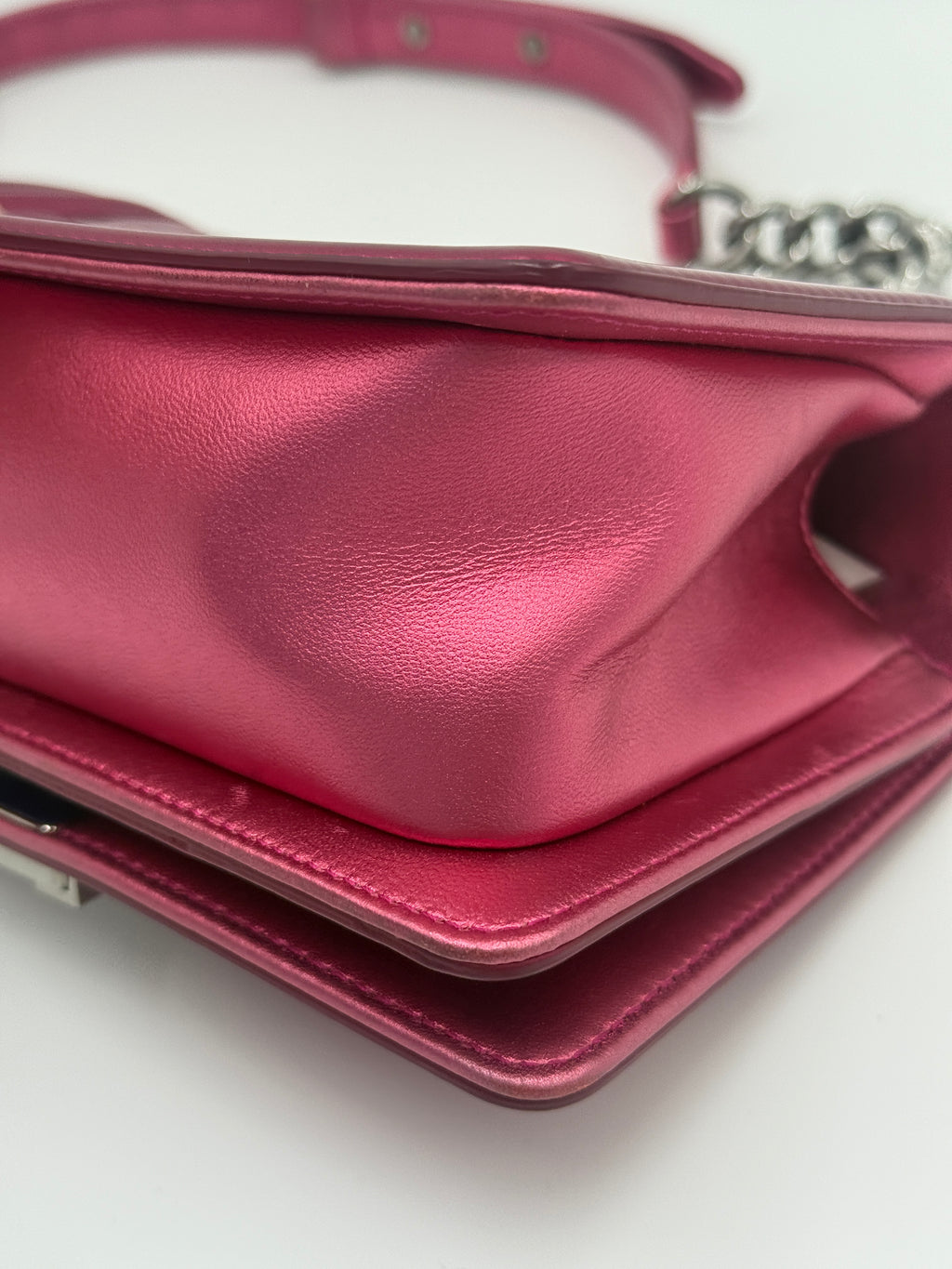 Chanel Pink Liquid Patent Small Boy Bag with Ruthenium Hardware - Pre Owned Authentic