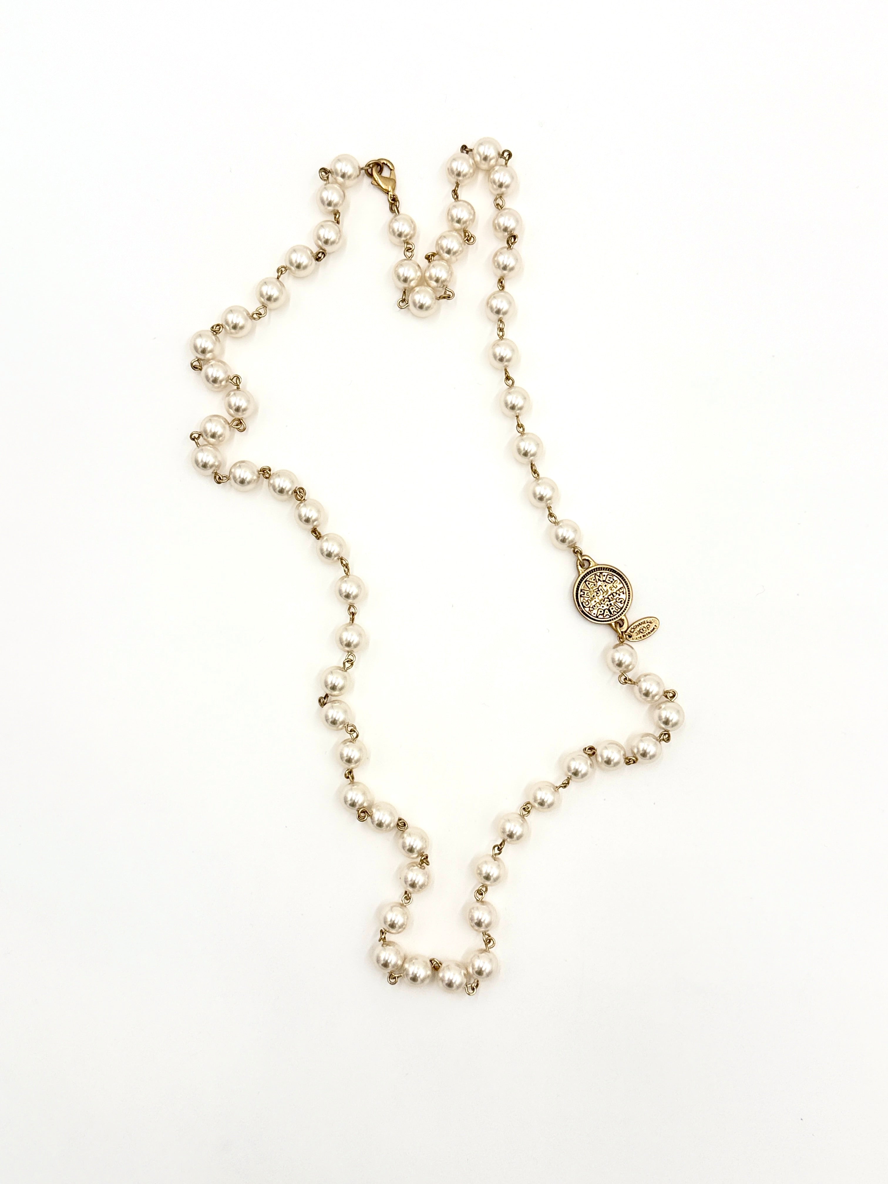 Chanel Pearl and Medallion 18" Long Necklace - Pre Owned Authentic