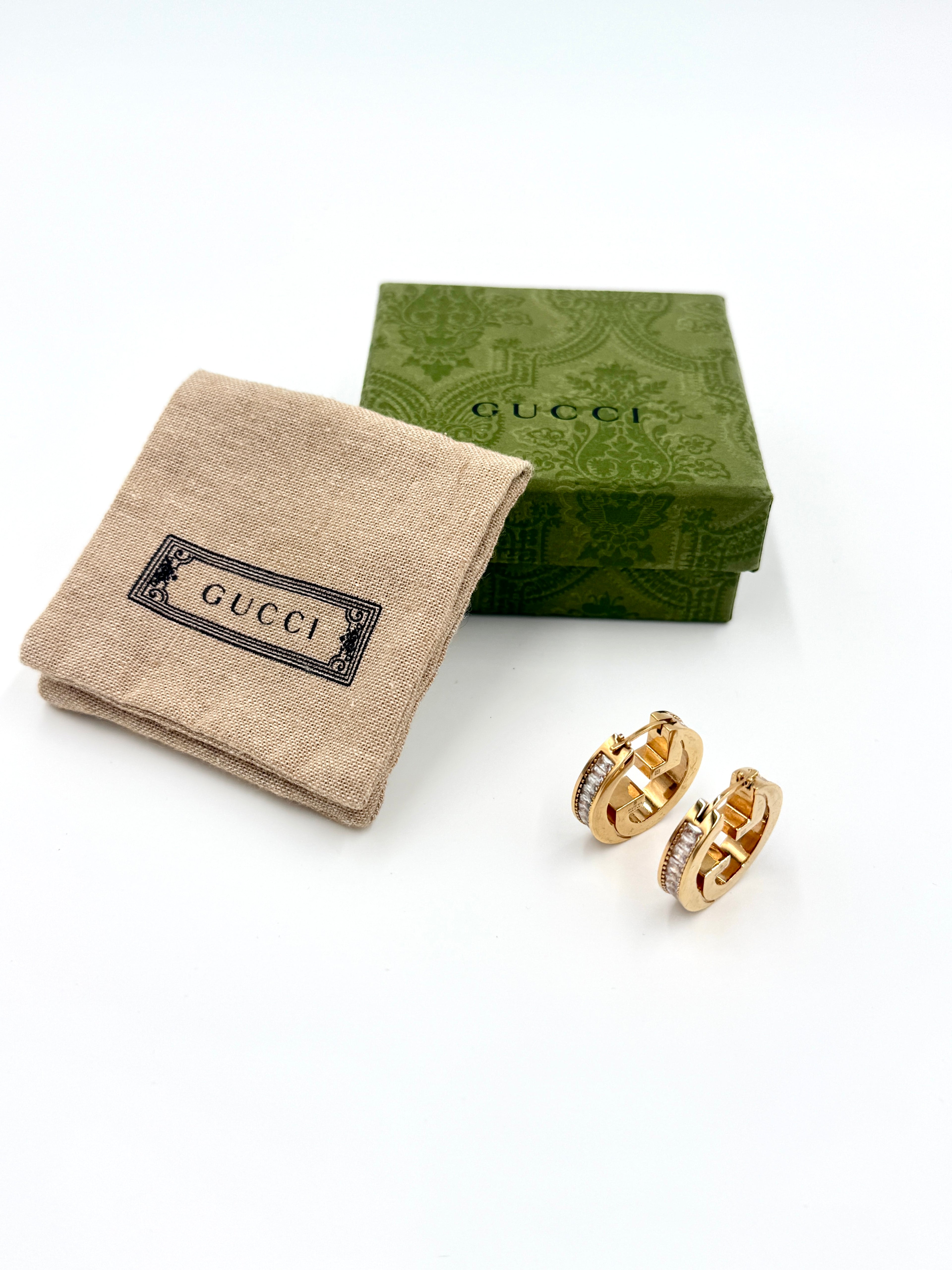 Gucci GG Enamel and Gold Crystal Hoop Earrings - Pre Owned Authentic