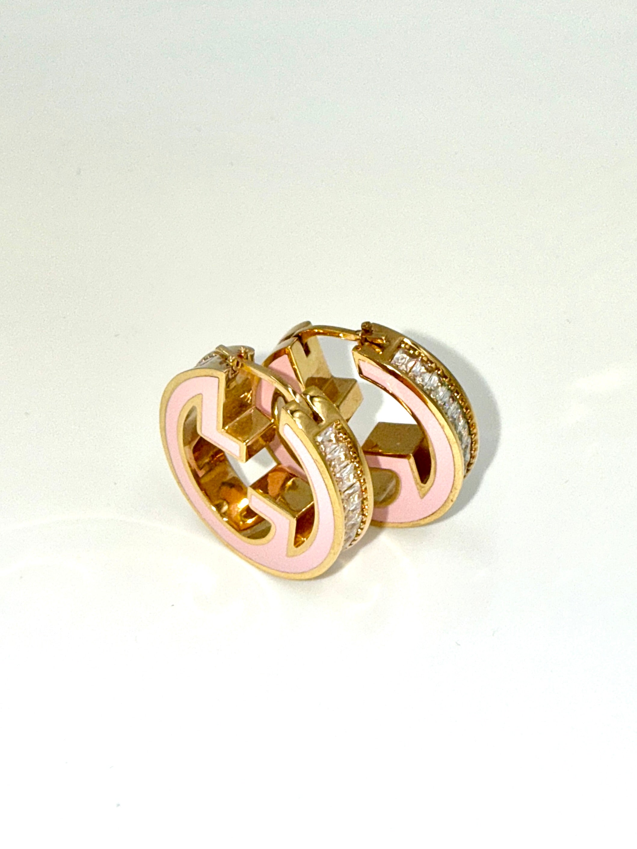 Gucci GG Enamel and Gold Crystal Hoop Earrings - Pre Owned Authentic