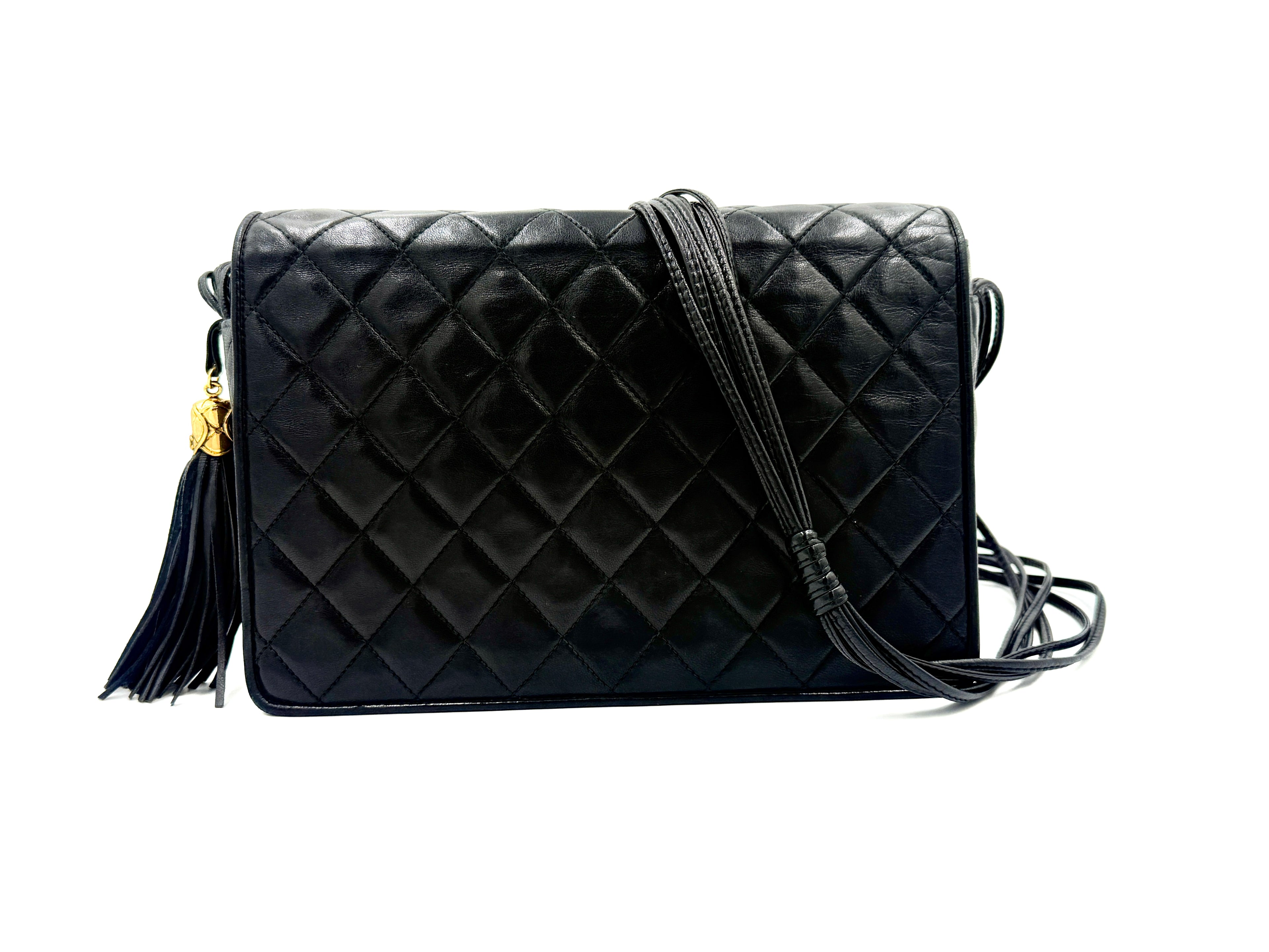 Chanel Vintage Lambskin Flap Shoulder Bag with Tassel and Multi Cord Strap - Pre Owned Authentic