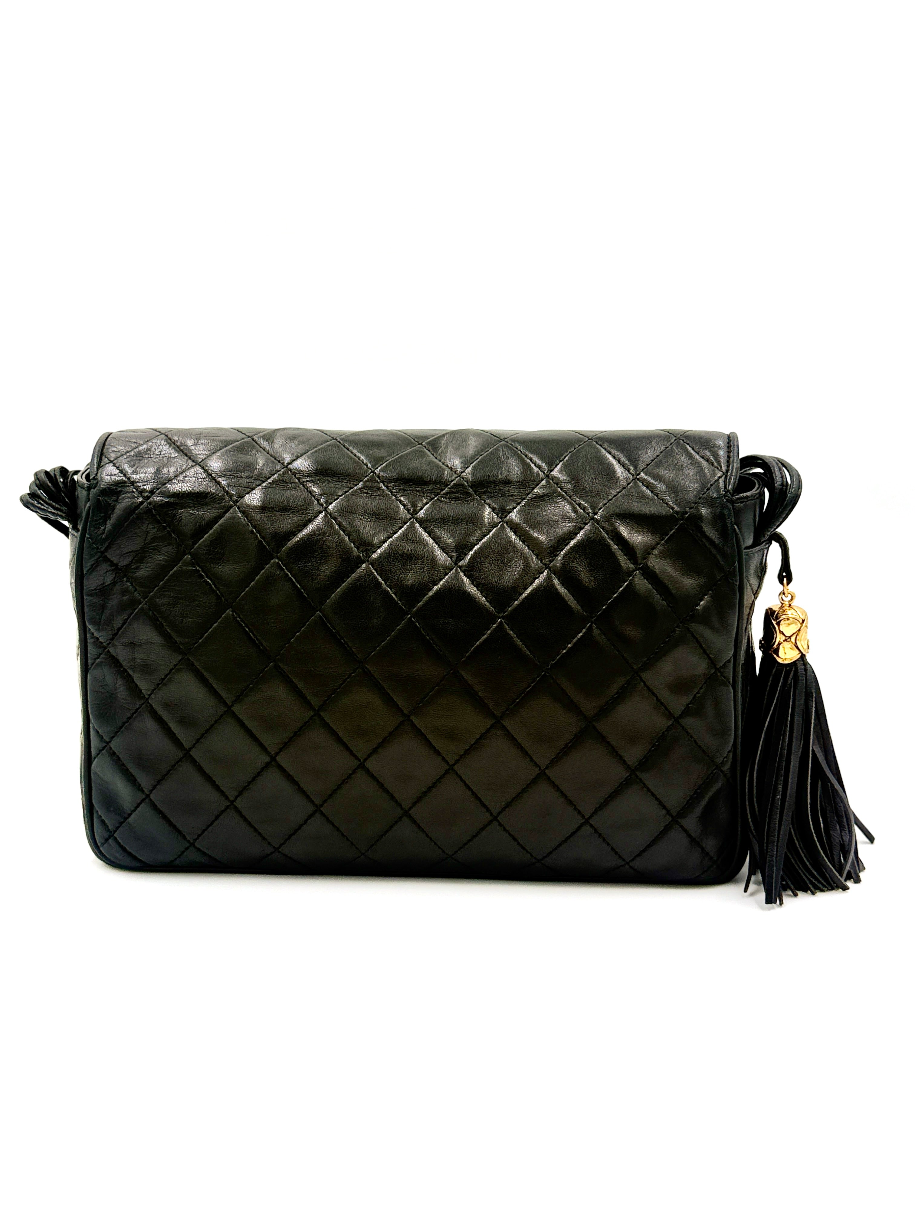Chanel Vintage Lambskin Flap Shoulder Bag with Tassel and Multi Cord Strap - Pre Owned Authentic