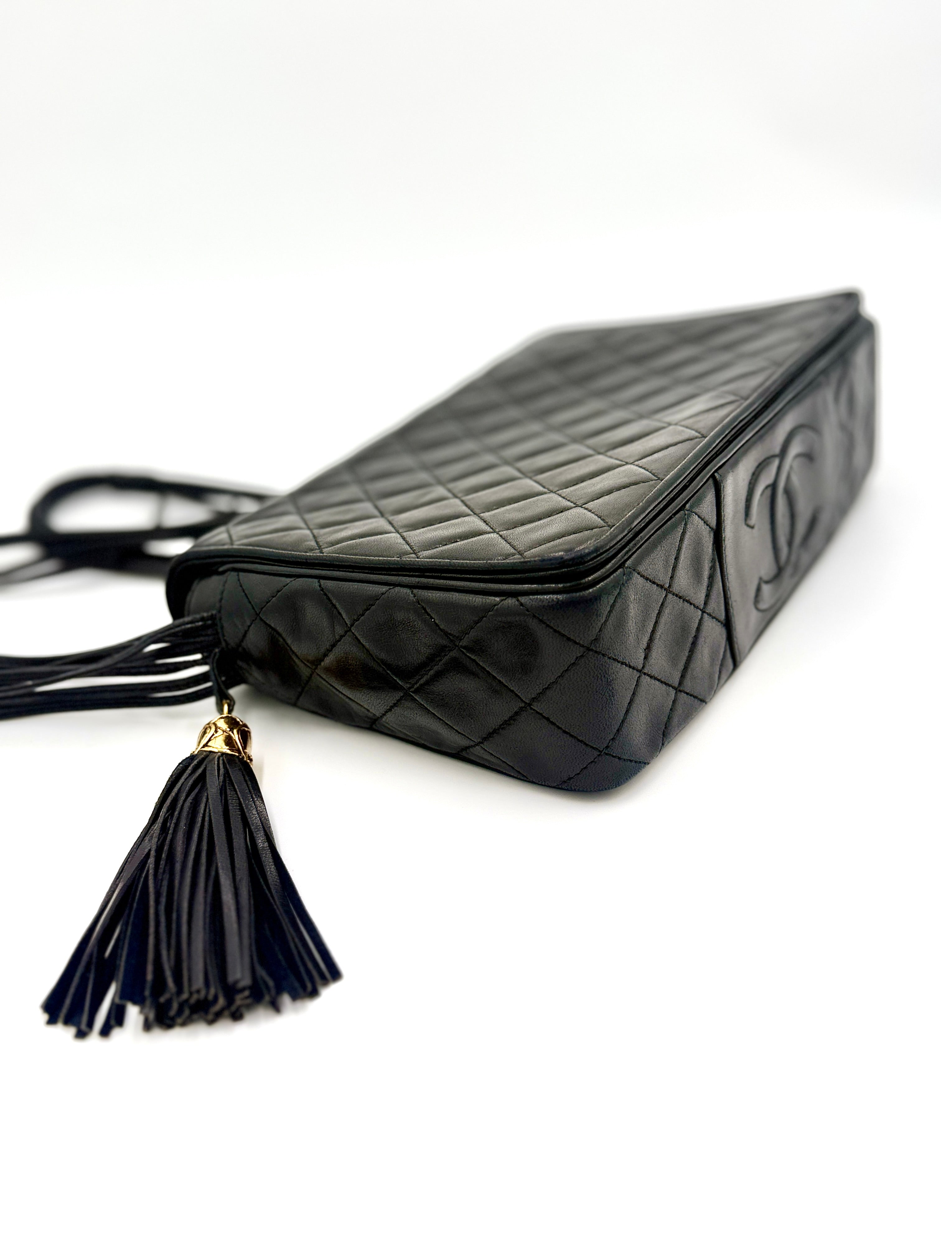 Chanel Vintage Lambskin Flap Shoulder Bag with Tassel and Multi Cord Strap - Pre Owned Authentic