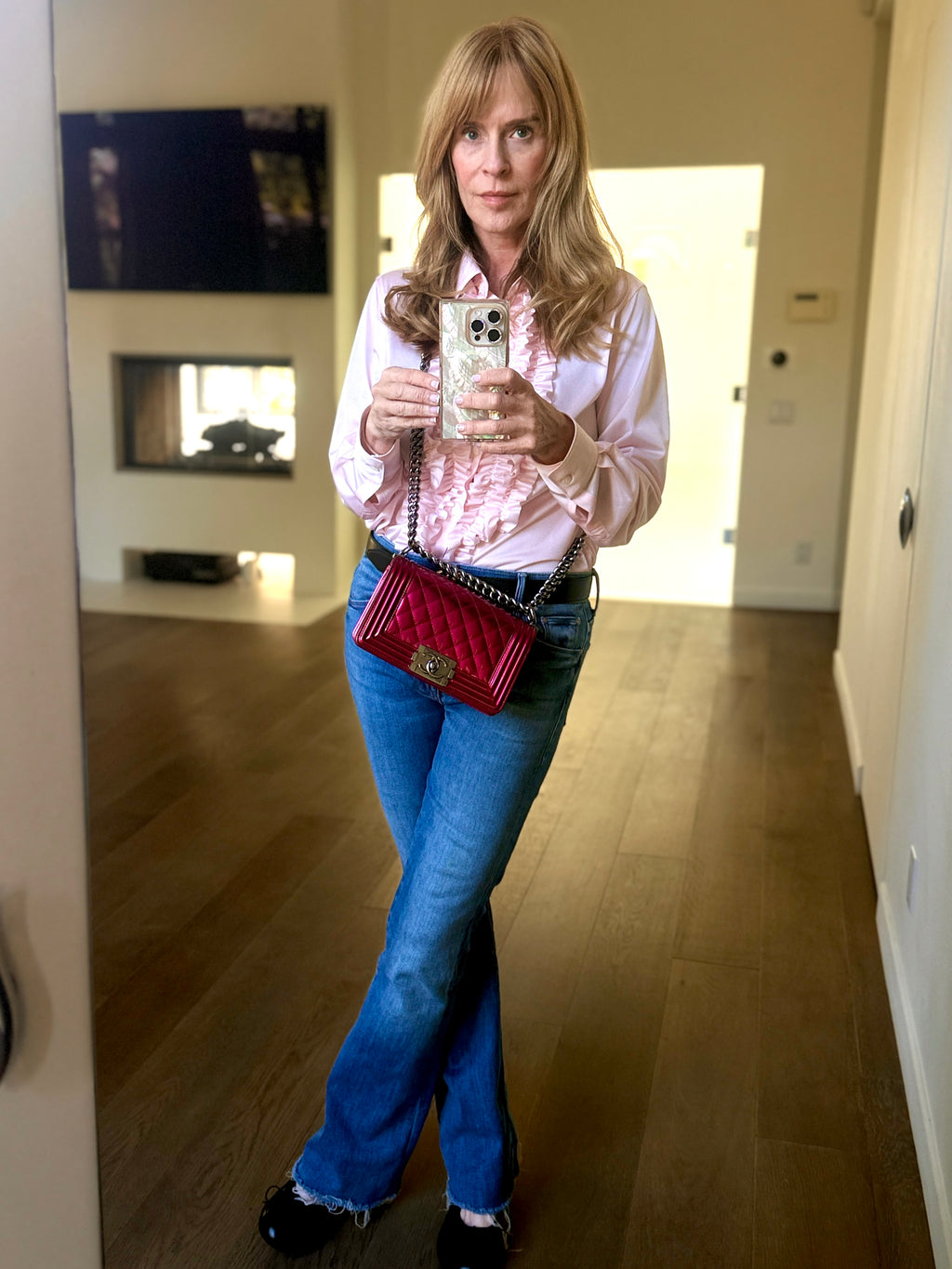 Chanel Pink Liquid Patent Small Boy Bag with Ruthenium Hardware - Pre Owned Authentic