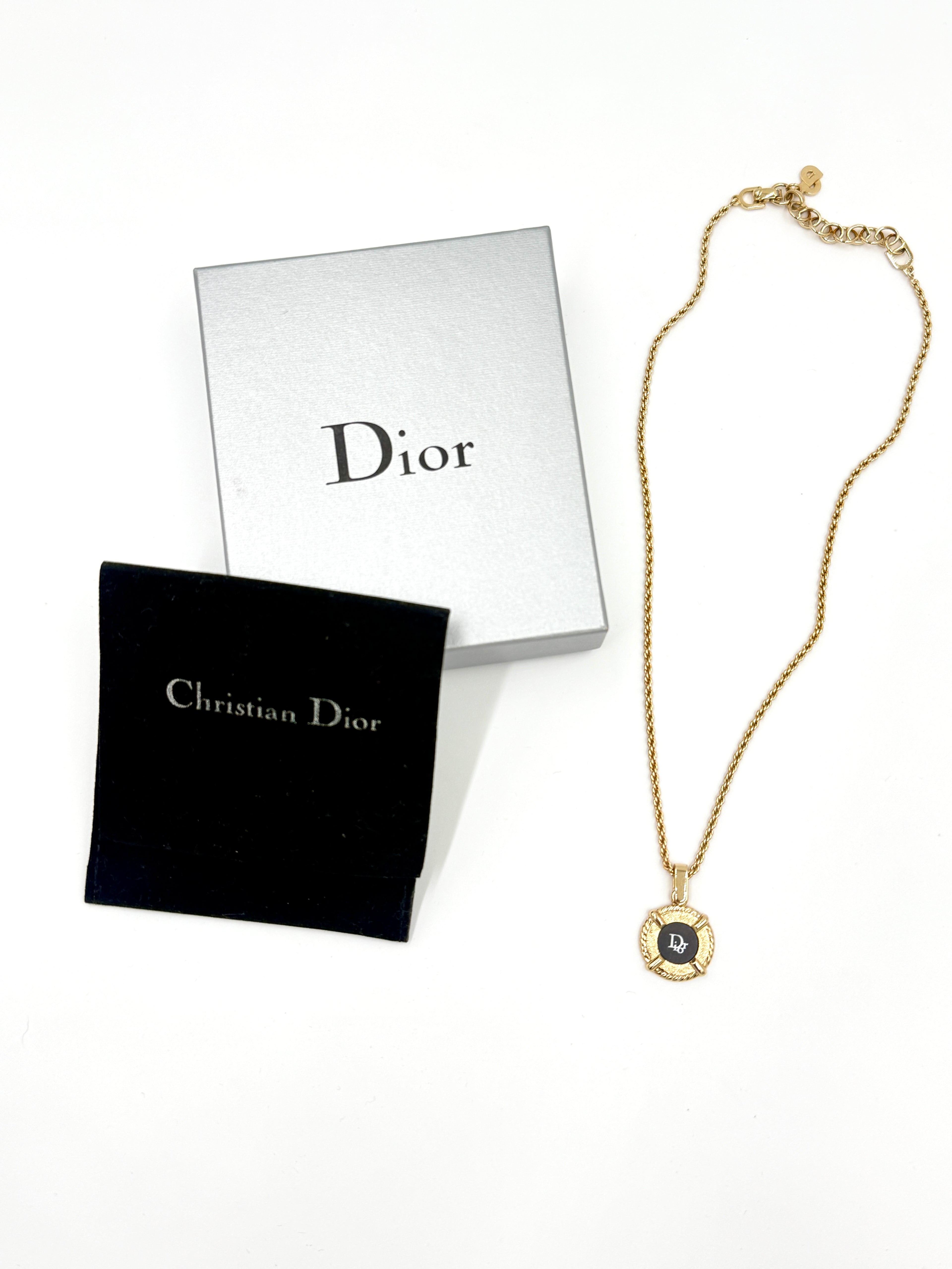 Christian Dior Vintage CD Black Enamel and Gold Plate Necklace - Pre Owned Authentic