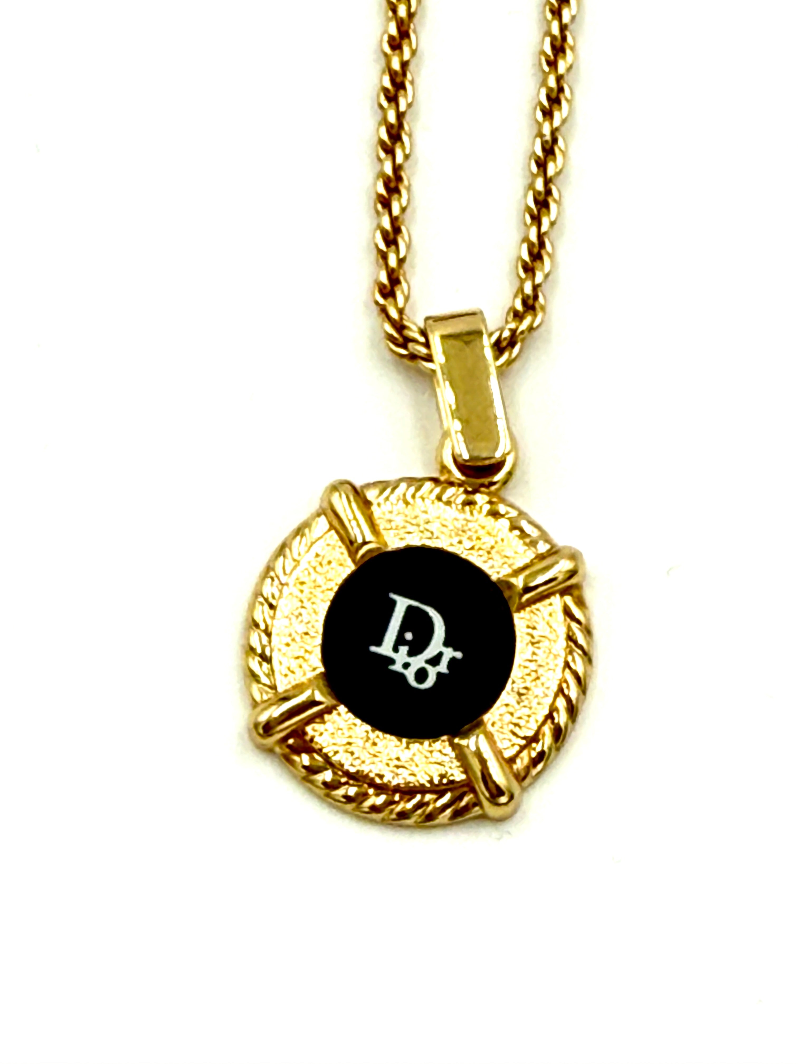 Christian Dior Vintage CD Black Enamel and Gold Plate Necklace - Pre Owned Authentic