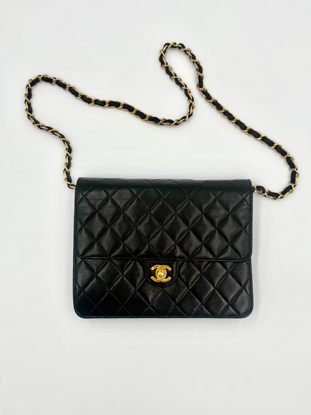 Pre-Owned Chanel Vintage Matelasse Single Flap Chain Shoulder Bag  Black Lambskin with Gold Hardware - Authenticated