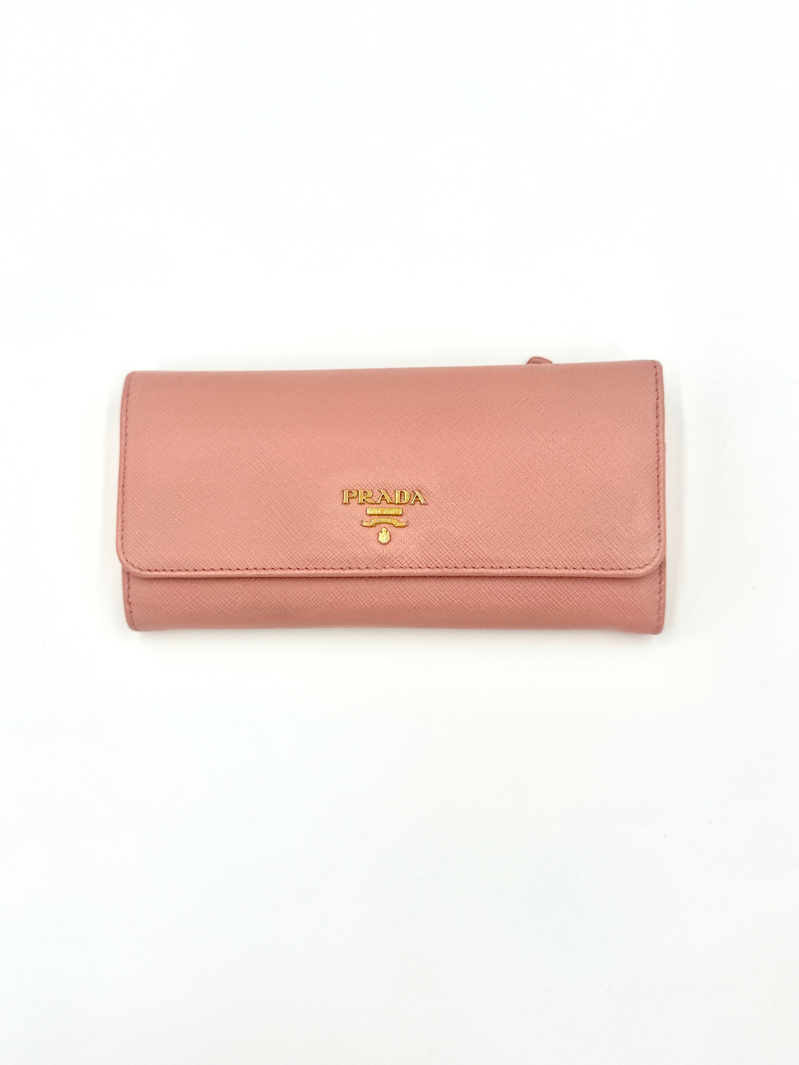 Prada Pink Saffiano Leather Long Wallet (with chain)