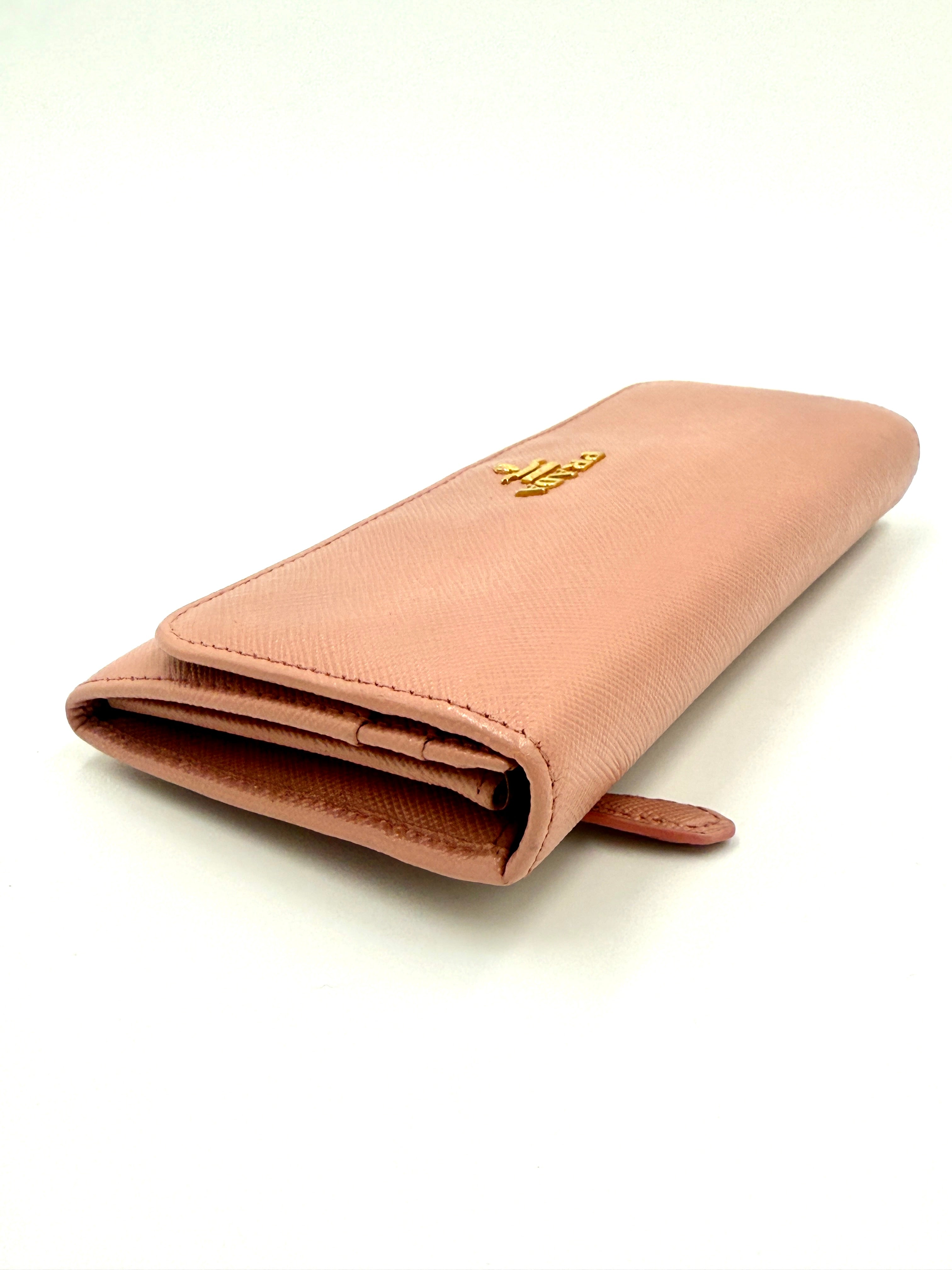 Prada Pink Saffiano Leather Long Wallet (with chain)
