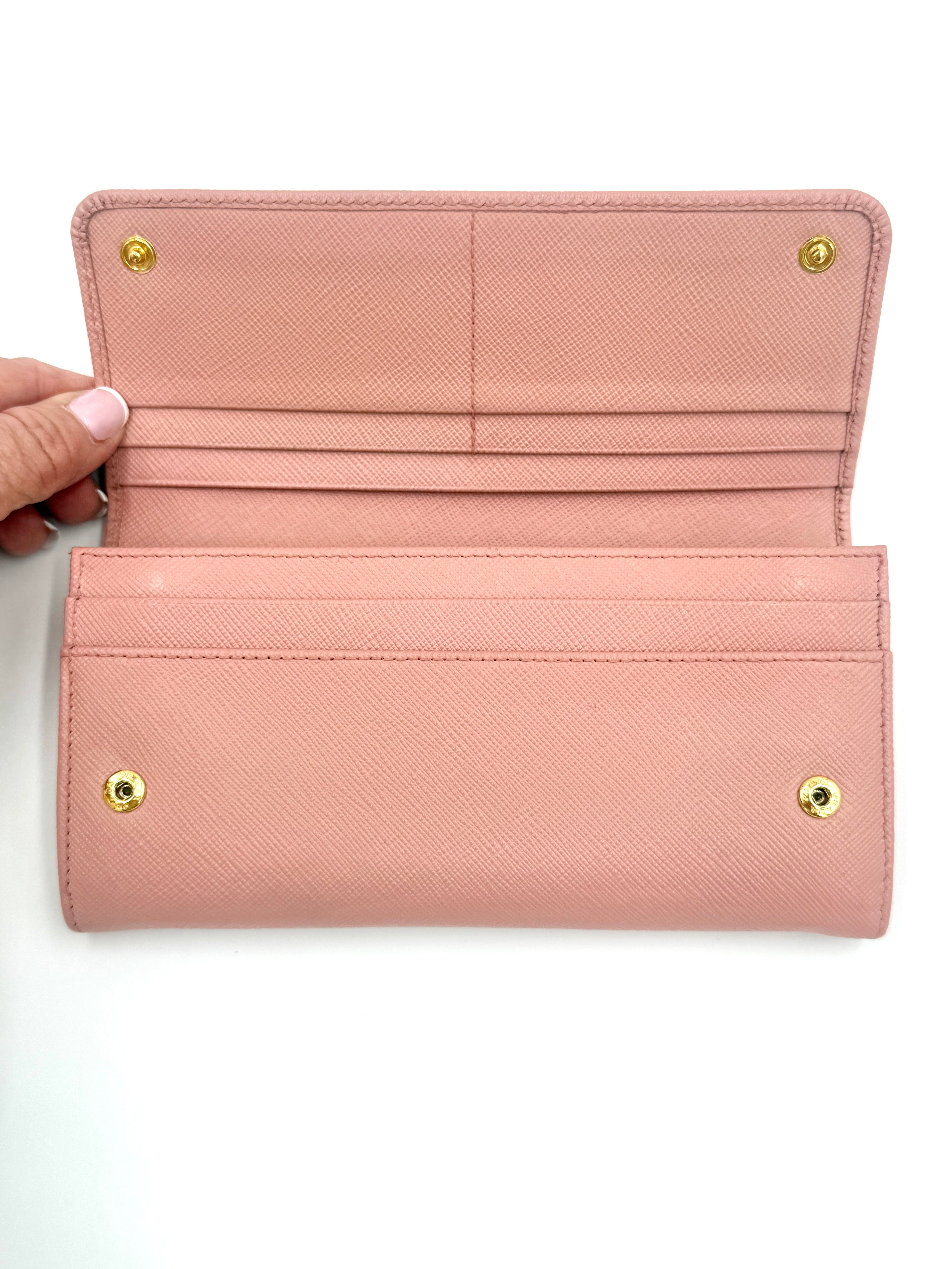 Prada Pink Saffiano Leather Long Wallet (with chain)