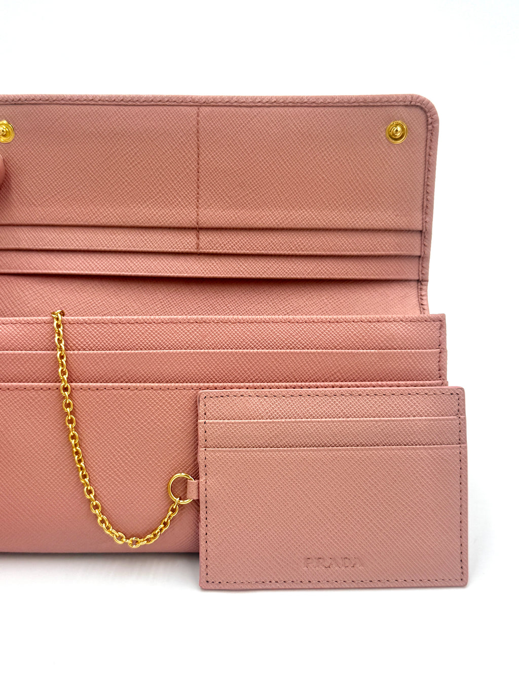 Prada Pink Saffiano Leather Long Wallet (with chain)