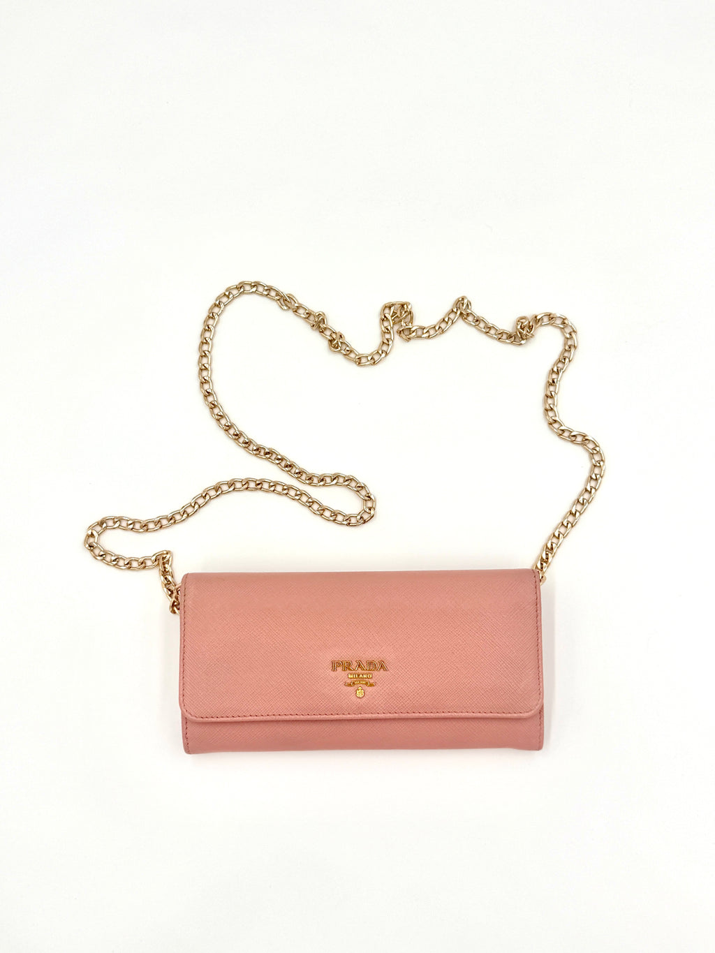 Prada Pink Saffiano Leather Long Wallet (with chain)