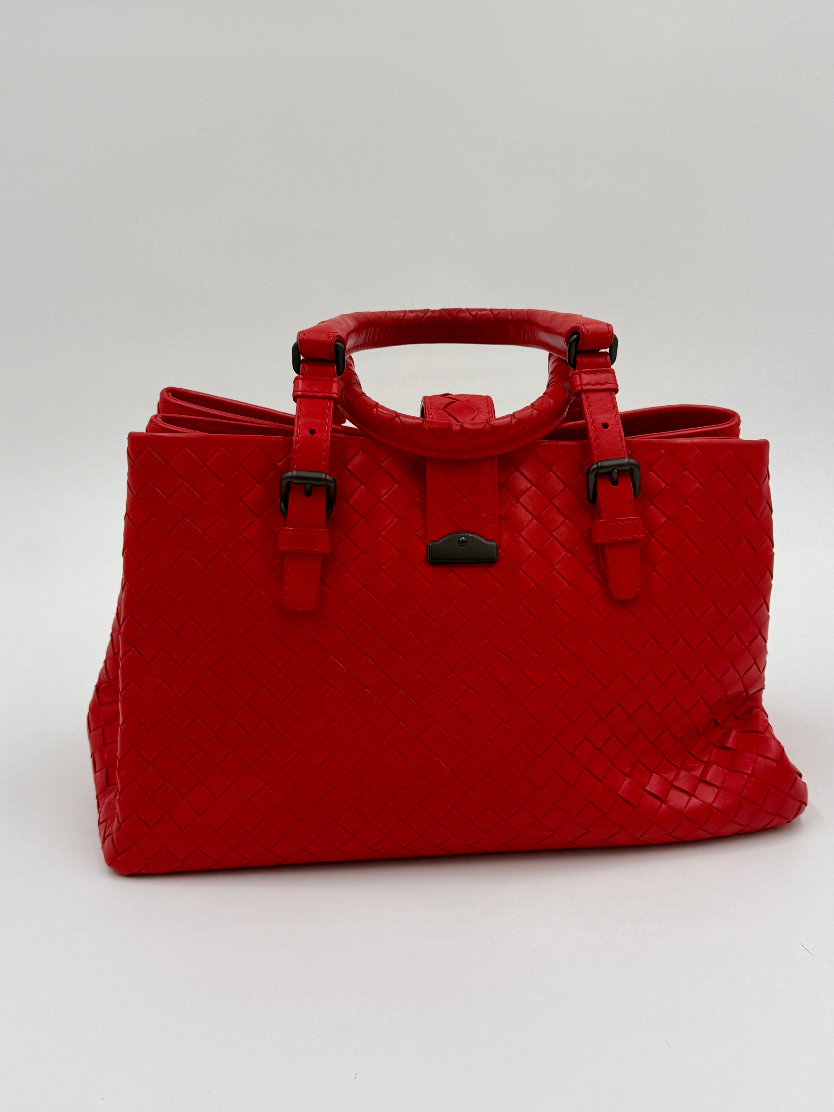 Bottega Veneta Red Intrecciato Leather Top Handle Bag - Pre Owned Authentic