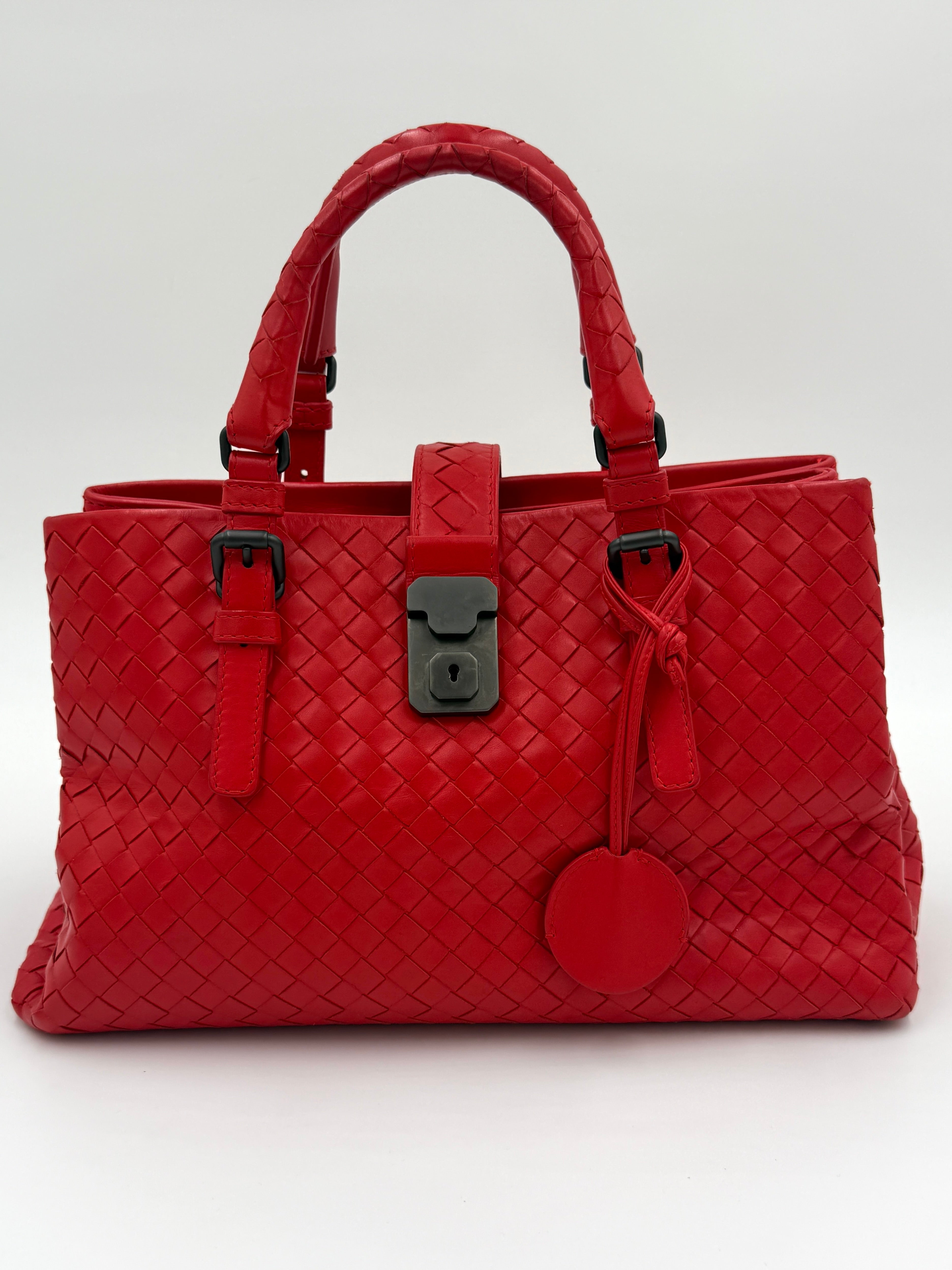 Bottega Veneta Red Intrecciato Leather Top Handle Bag - Pre Owned Authentic