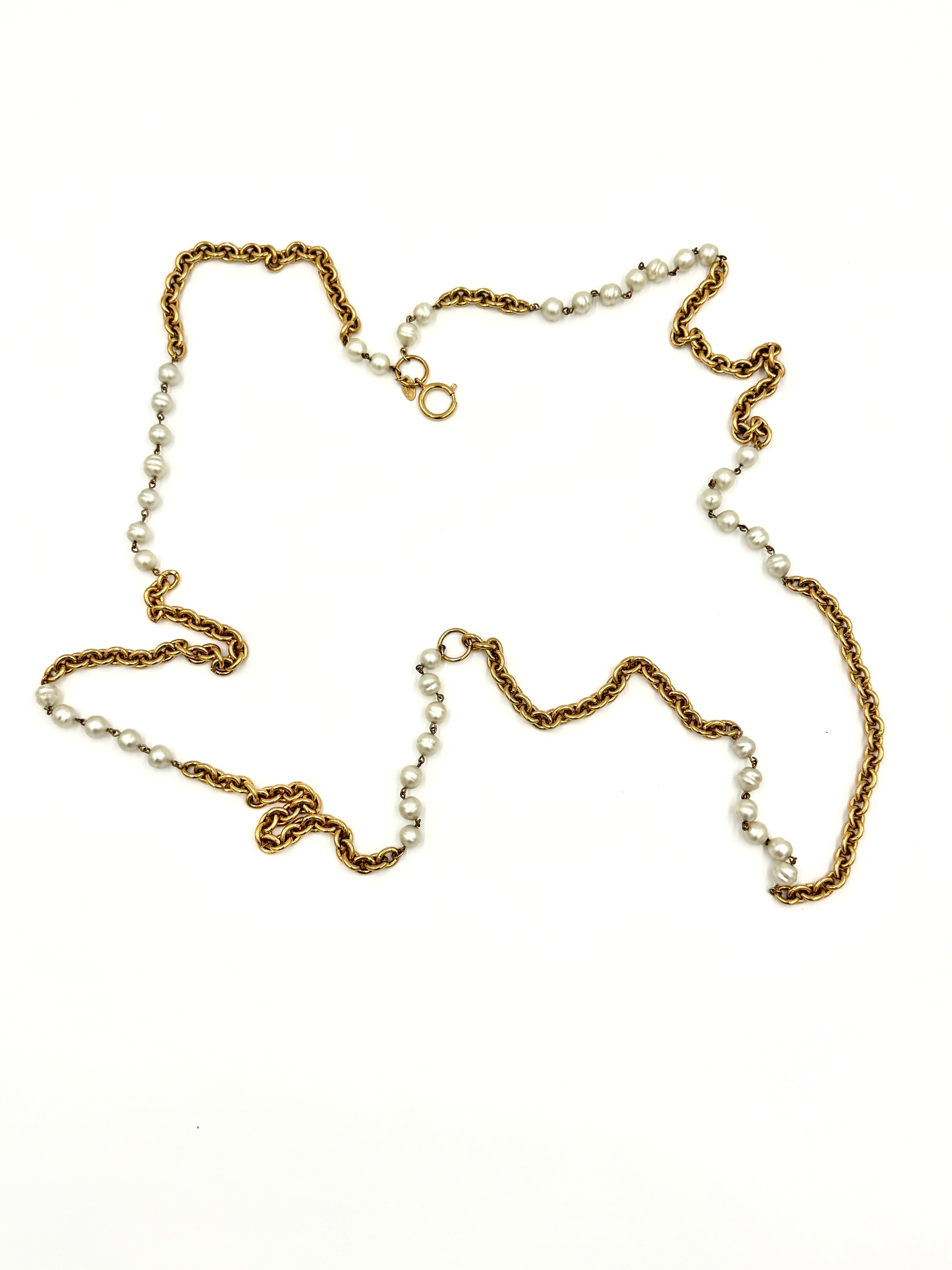Chanel Vintage Pearl and Gold Extra Long Chain Necklace- Pre Owned Authentic