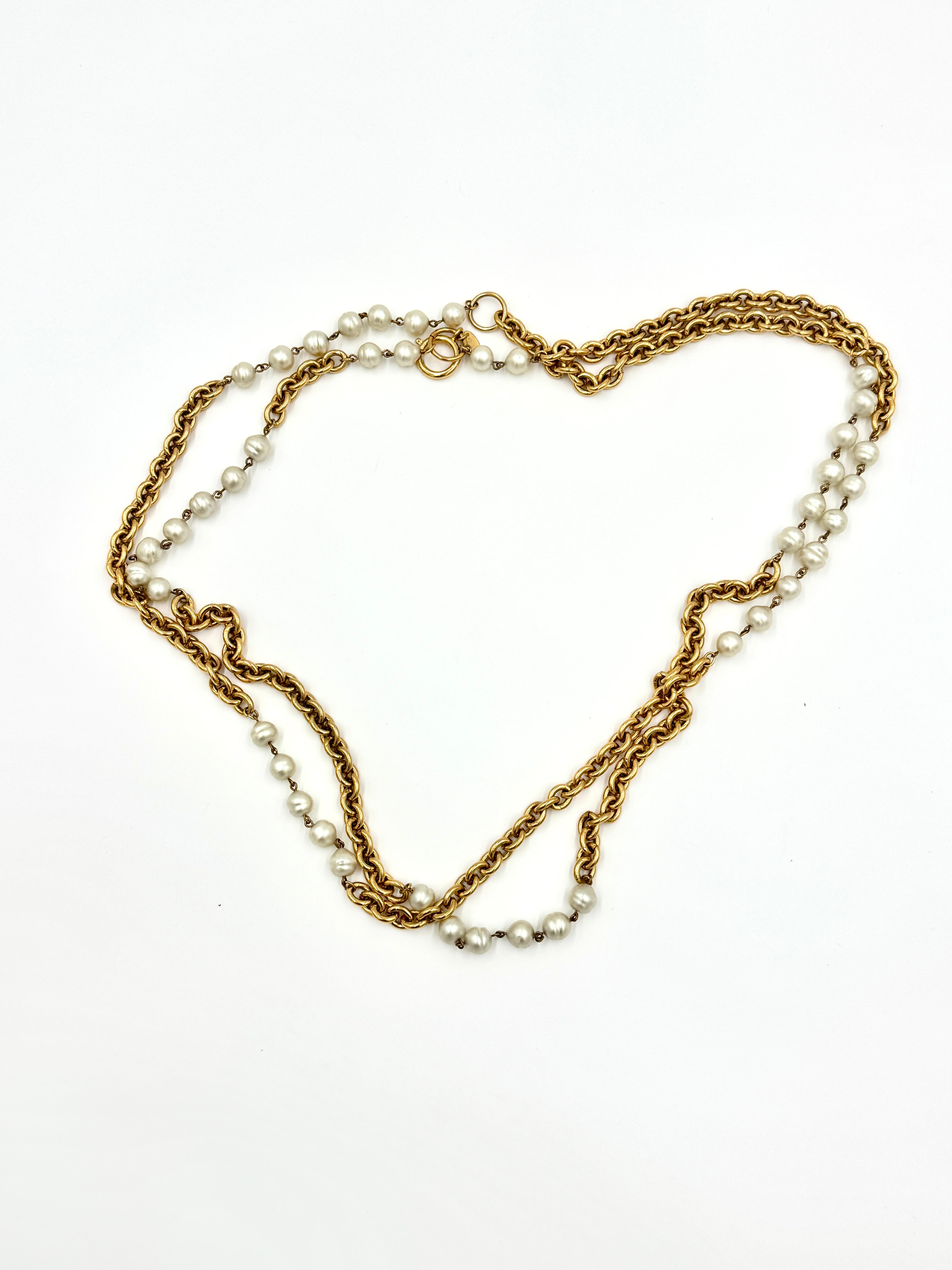 Chanel Vintage Pearl and Gold Extra Long Chain Necklace- Pre Owned Authentic