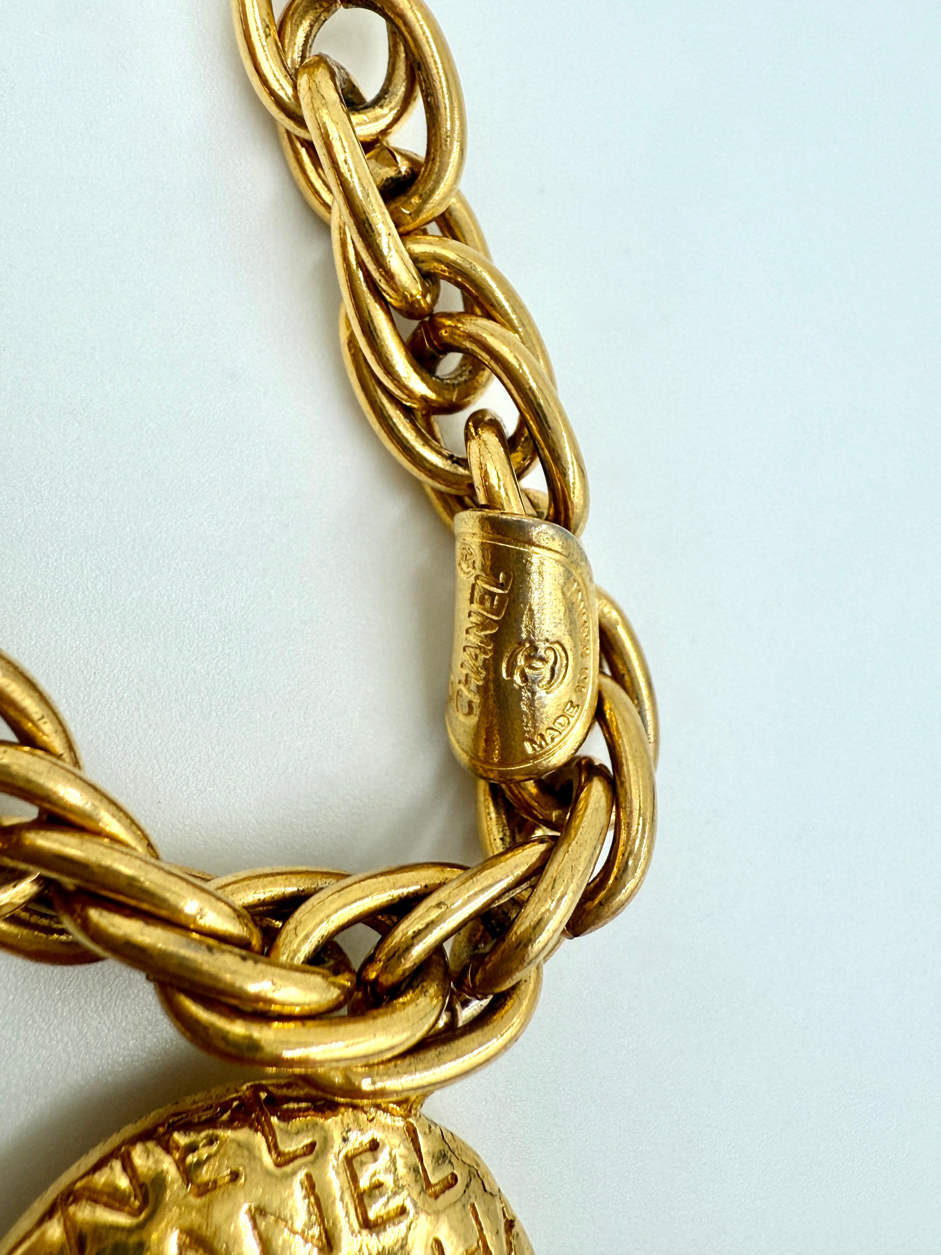 Chanel Vintage Reversible Logo Mademoiselle Medallion Charm Necklace - Pre Owned Authentic