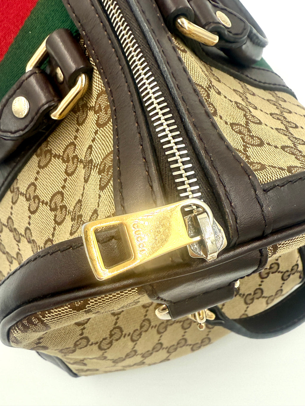 Gucci Brown/Beige GG Canvas Medium Vintage Web Boston Bag- Pre Owned Authentic