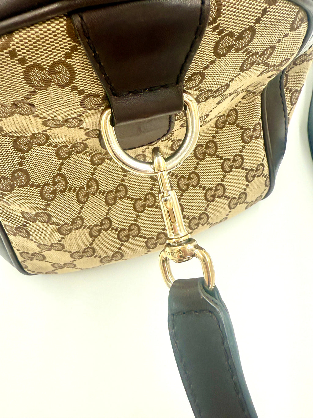 Gucci Brown/Beige GG Canvas Medium Vintage Web Boston Bag- Pre Owned Authentic