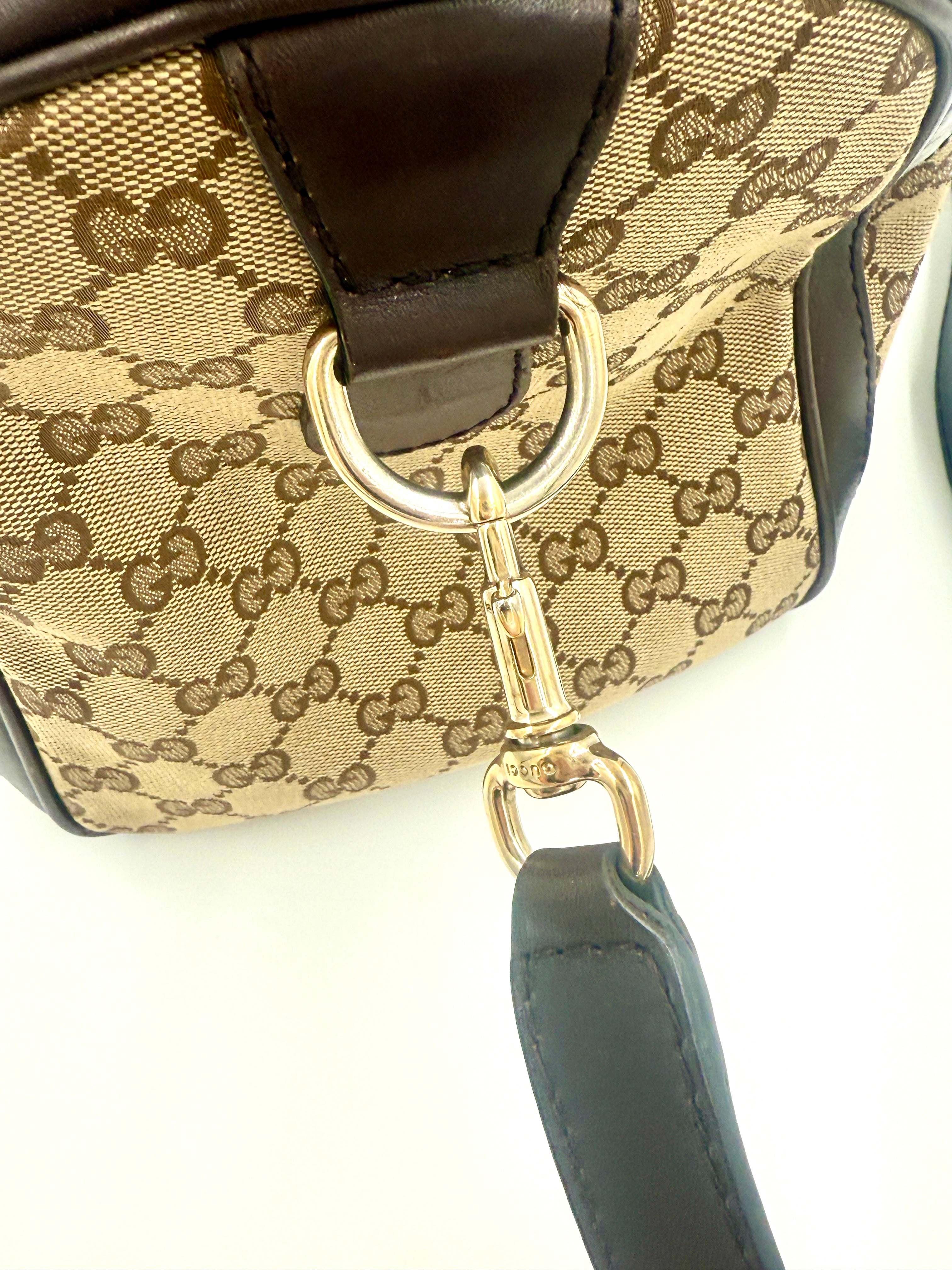 Gucci Brown/Beige GG Canvas Medium Vintage Web Boston Bag- Pre Owned Authentic