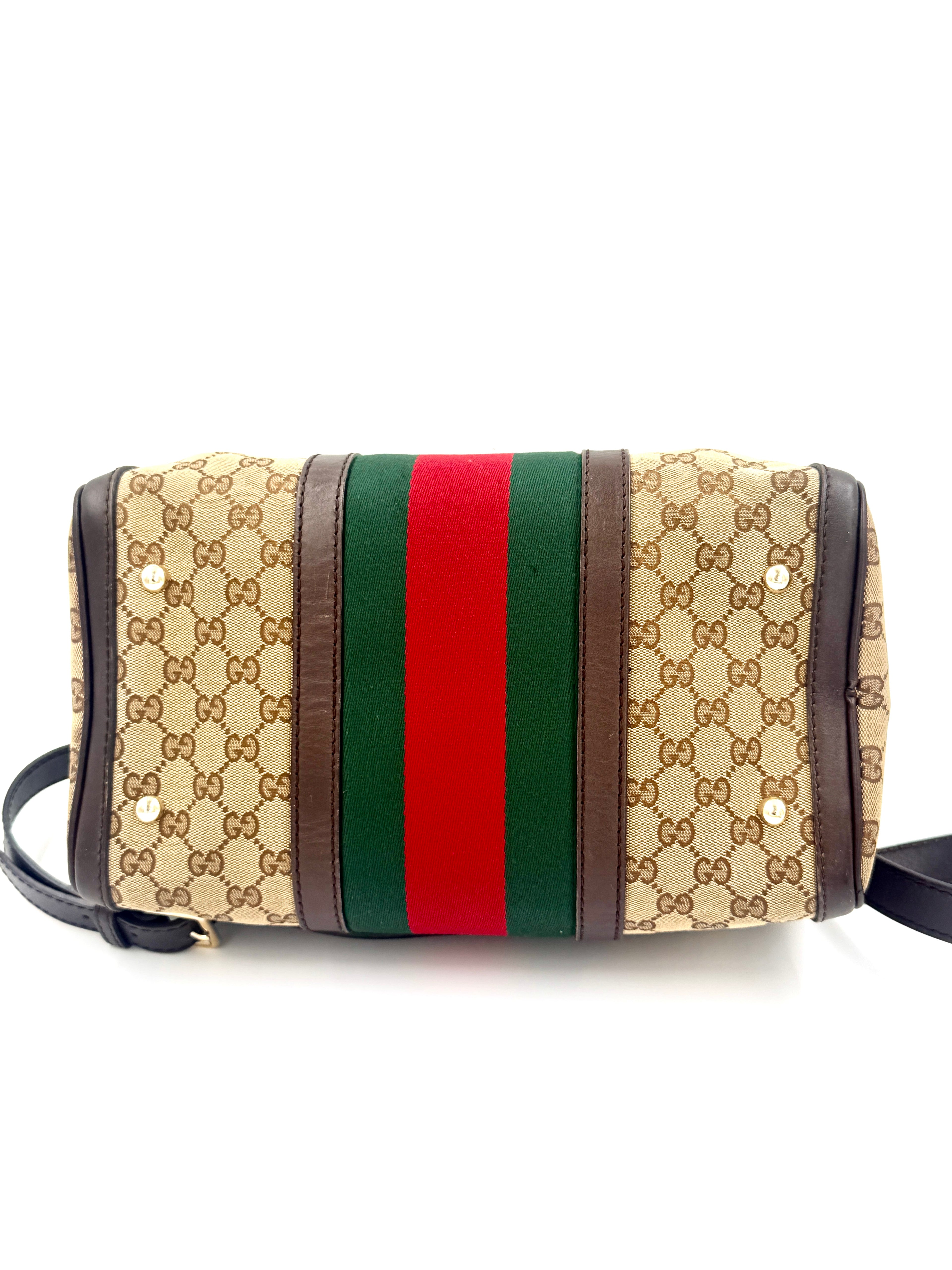 Gucci Brown/Beige GG Canvas Medium Vintage Web Boston Bag- Pre Owned Authentic