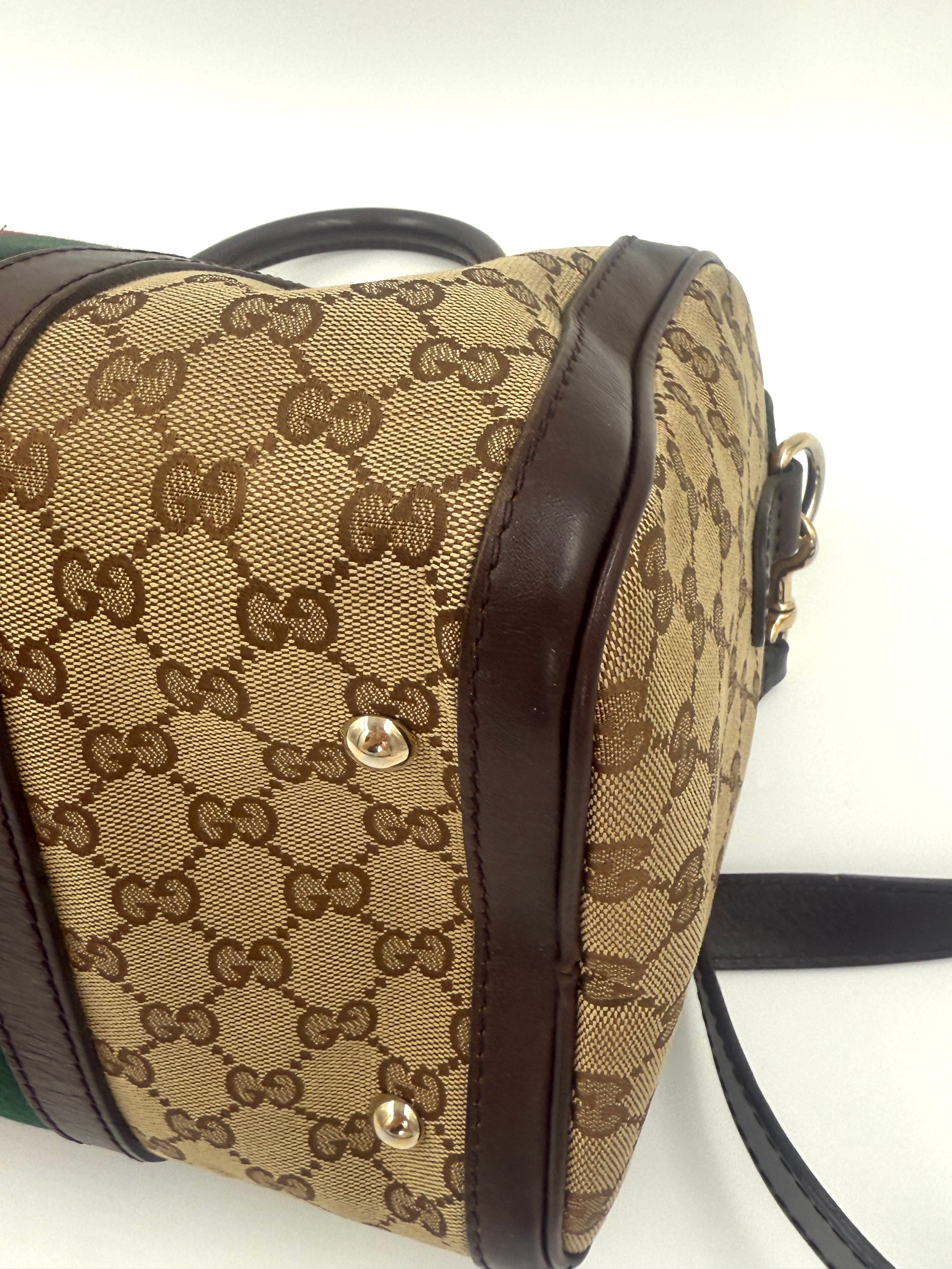 Gucci Brown/Beige GG Canvas Medium Vintage Web Boston Bag- Pre Owned Authentic