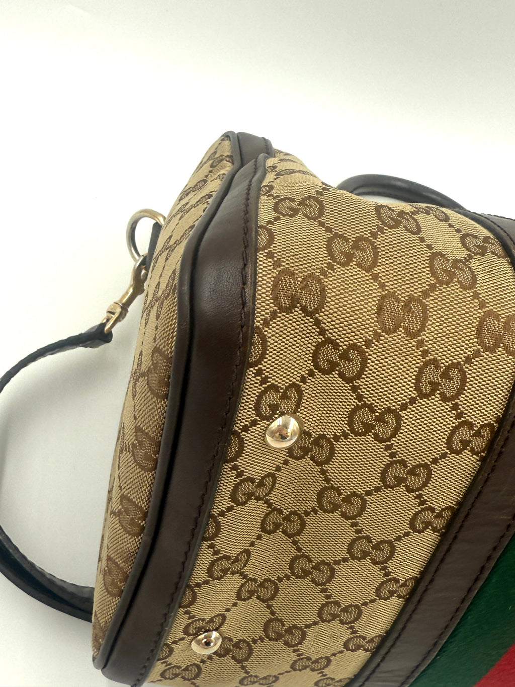 Gucci Brown/Beige GG Canvas Medium Vintage Web Boston Bag- Pre Owned Authentic