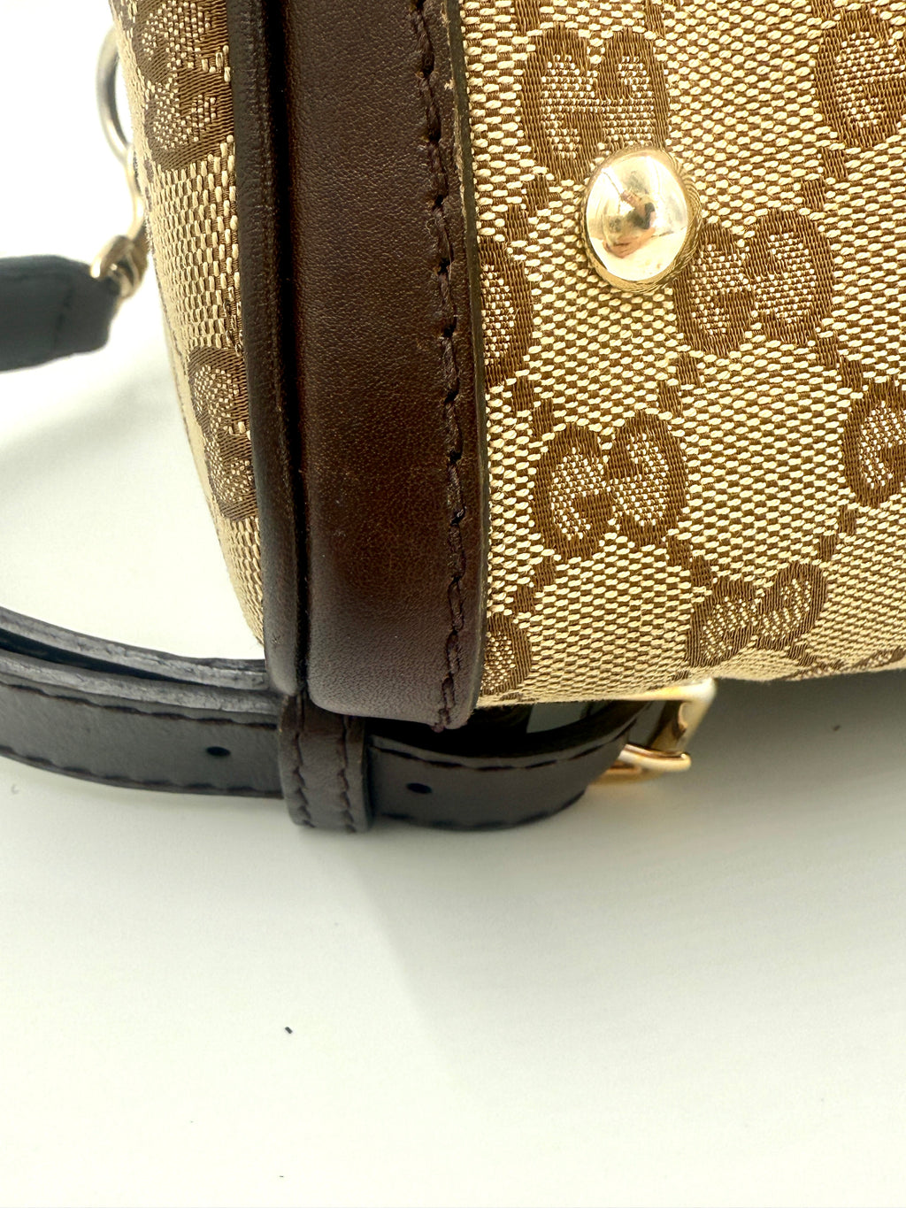 Gucci Brown/Beige GG Canvas Medium Vintage Web Boston Bag- Pre Owned Authentic