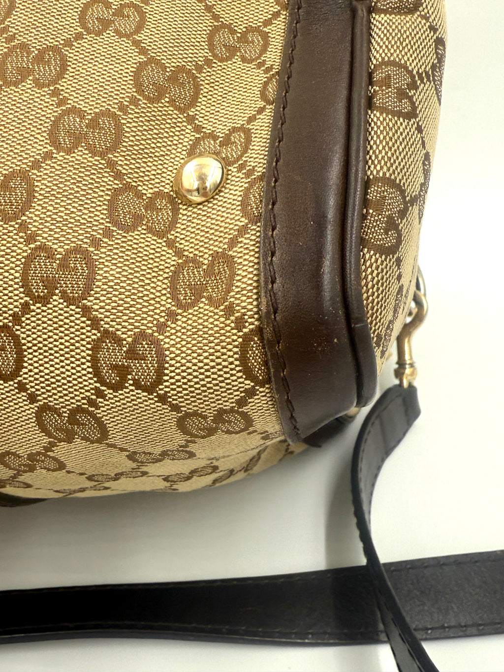 Gucci Brown/Beige GG Canvas Medium Vintage Web Boston Bag- Pre Owned Authentic